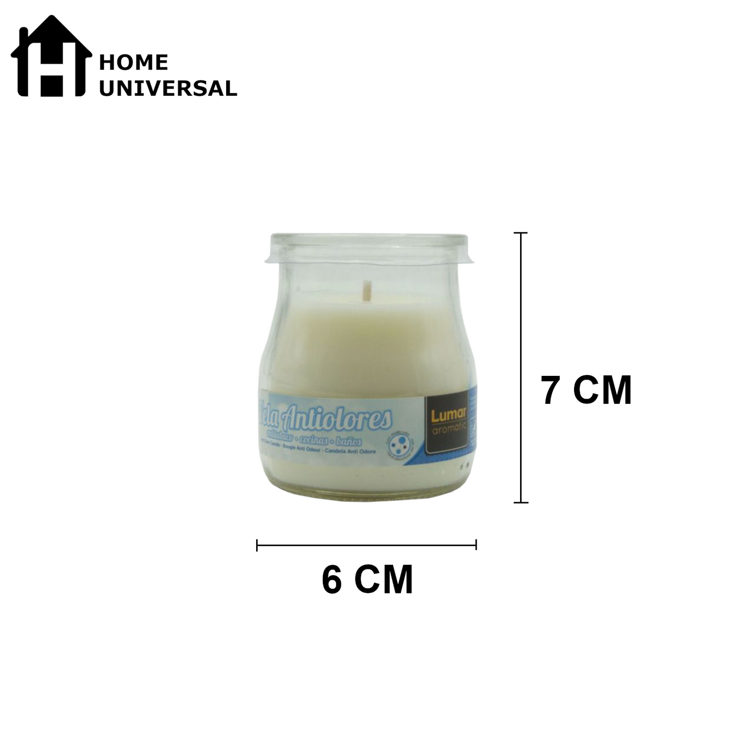 Home Universal® Pack de 3/6/12 Velas Aromáticas en Vaso de Cristal Reciclable LUMAR AROMATIC – 24h de Duración por Vela – Cera Vegetal Perfumada – 16 Fragancias Disponibles – Fabricadas en España – 7x6cm (Anti olores)