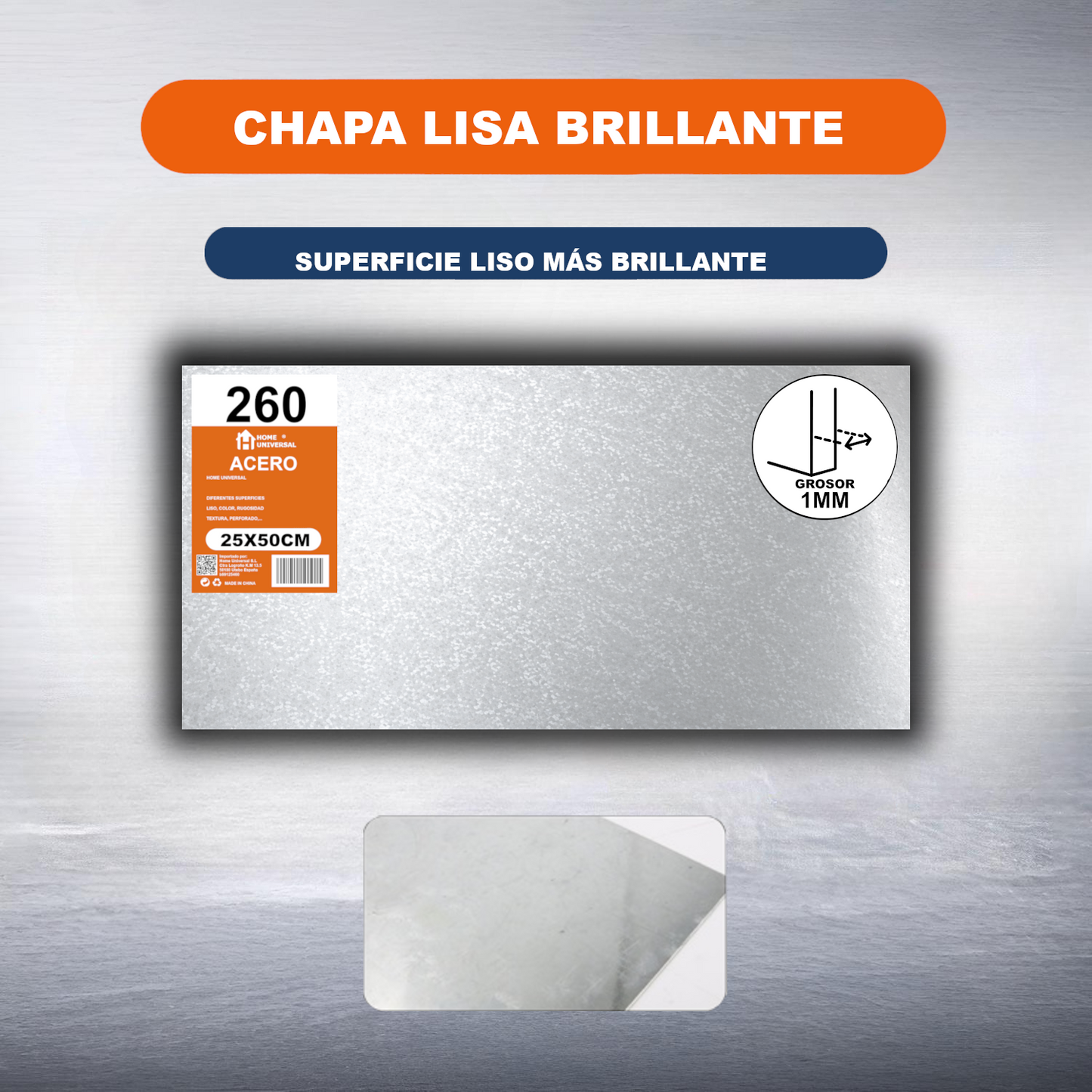 Home Universal® Chapa Galvanizada Lisa y Perforada, Lámina Metálica Resistente Anticorrosión para Bricolaje(Superficie Liso Brillante (25X50CM - 1 MM))
