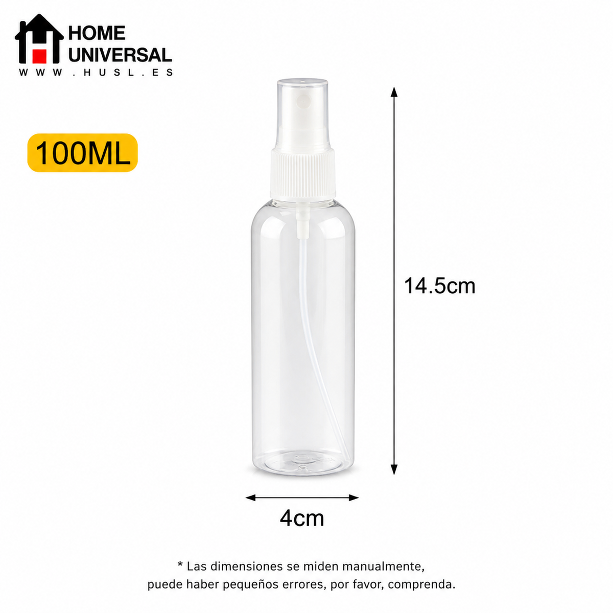 Home Universal® Botellas Vacías de Plástico con Pulverizador y Tapa Flip-Top, Reutilizables para Viaje, Cosméticos, Champú, Gel, Loción y Líquidos (100ml, Botella Pulverizadora (12 Uds))