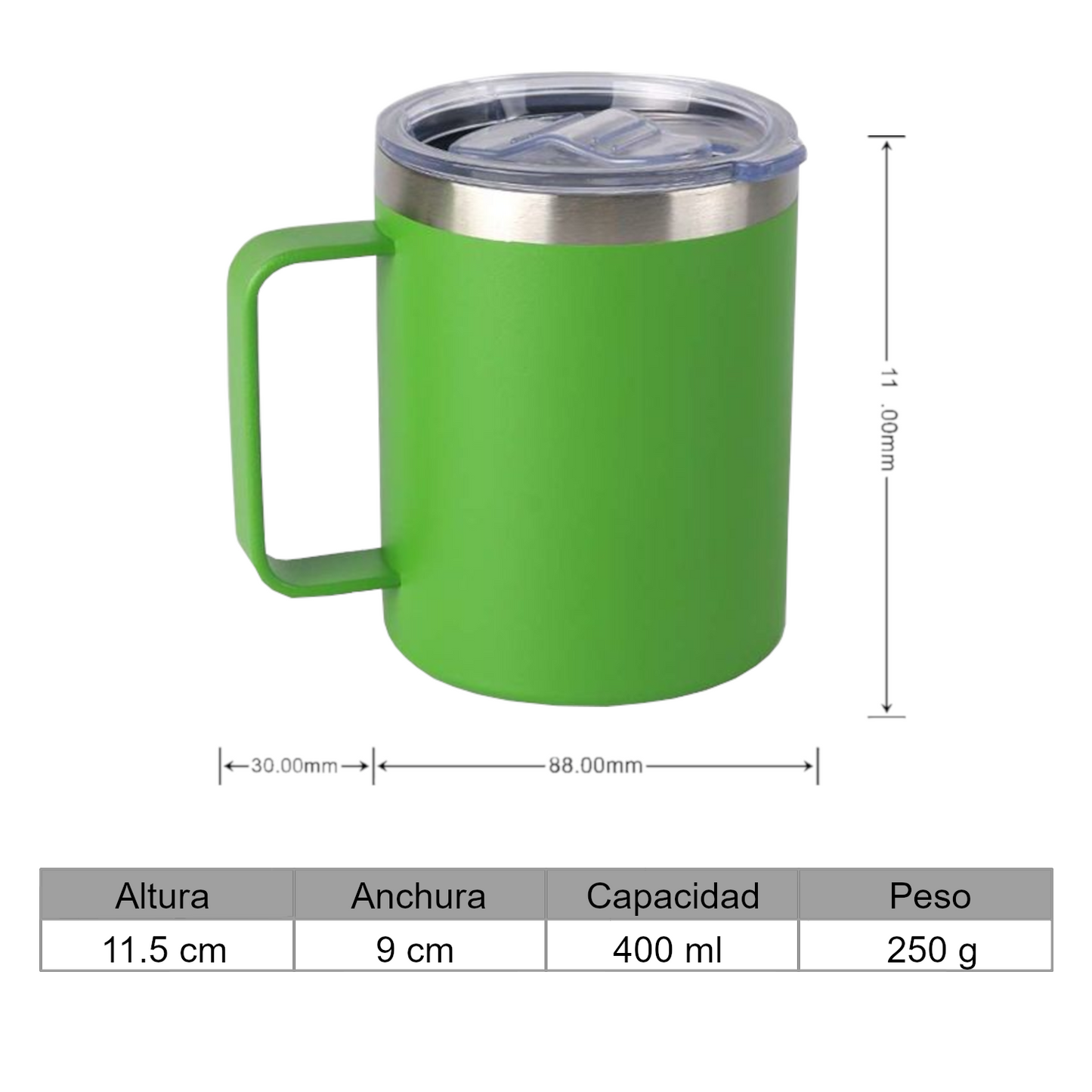 Home Universal® Taza Térmica 400 ml de Acero Inoxidable con Tapa – Vaso Termo Reutilizable para Café y Té, Mantiene Bebidas Calientes y Frías (Verde)