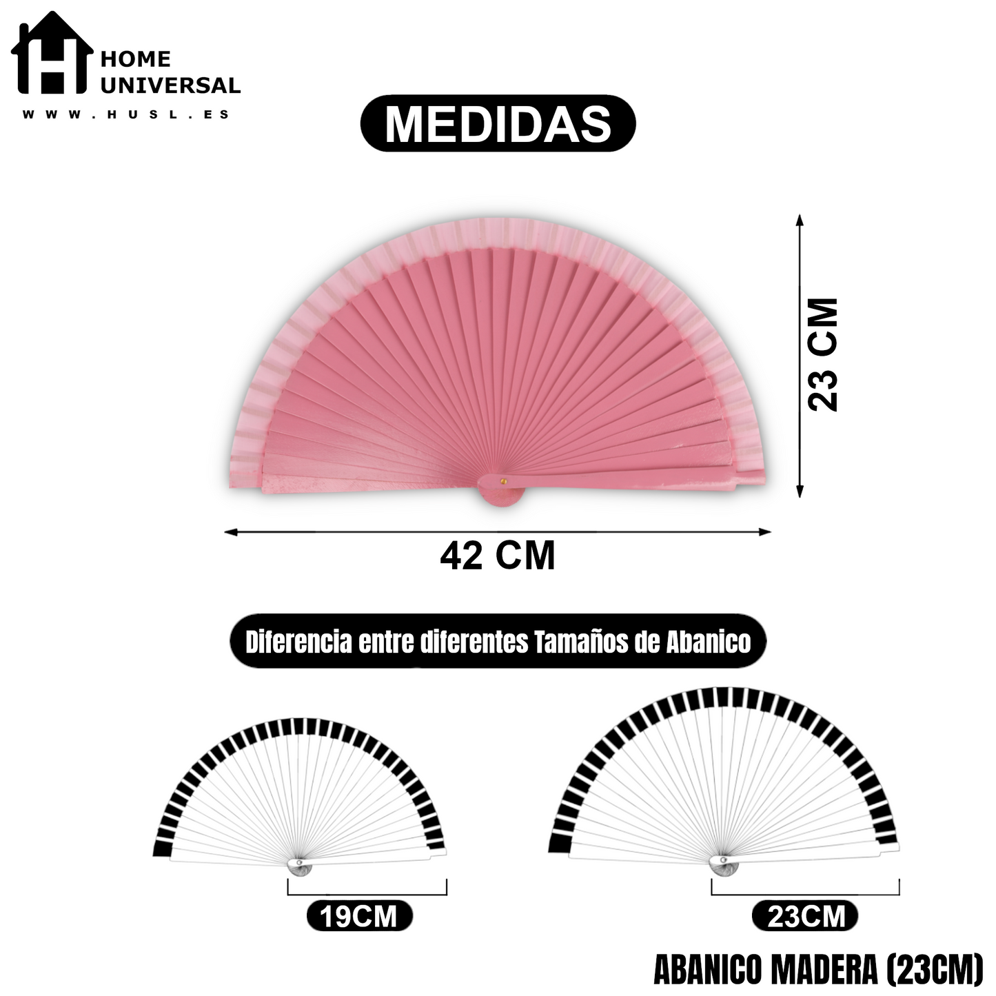 HOME UNIVERSAL Abanicos Madera con caja Liso 23CM, Detalles para los Invitados, Regalos de Boda, Fiesta, Comunión o Bautizo - (Rosa 23 CM con Caja)