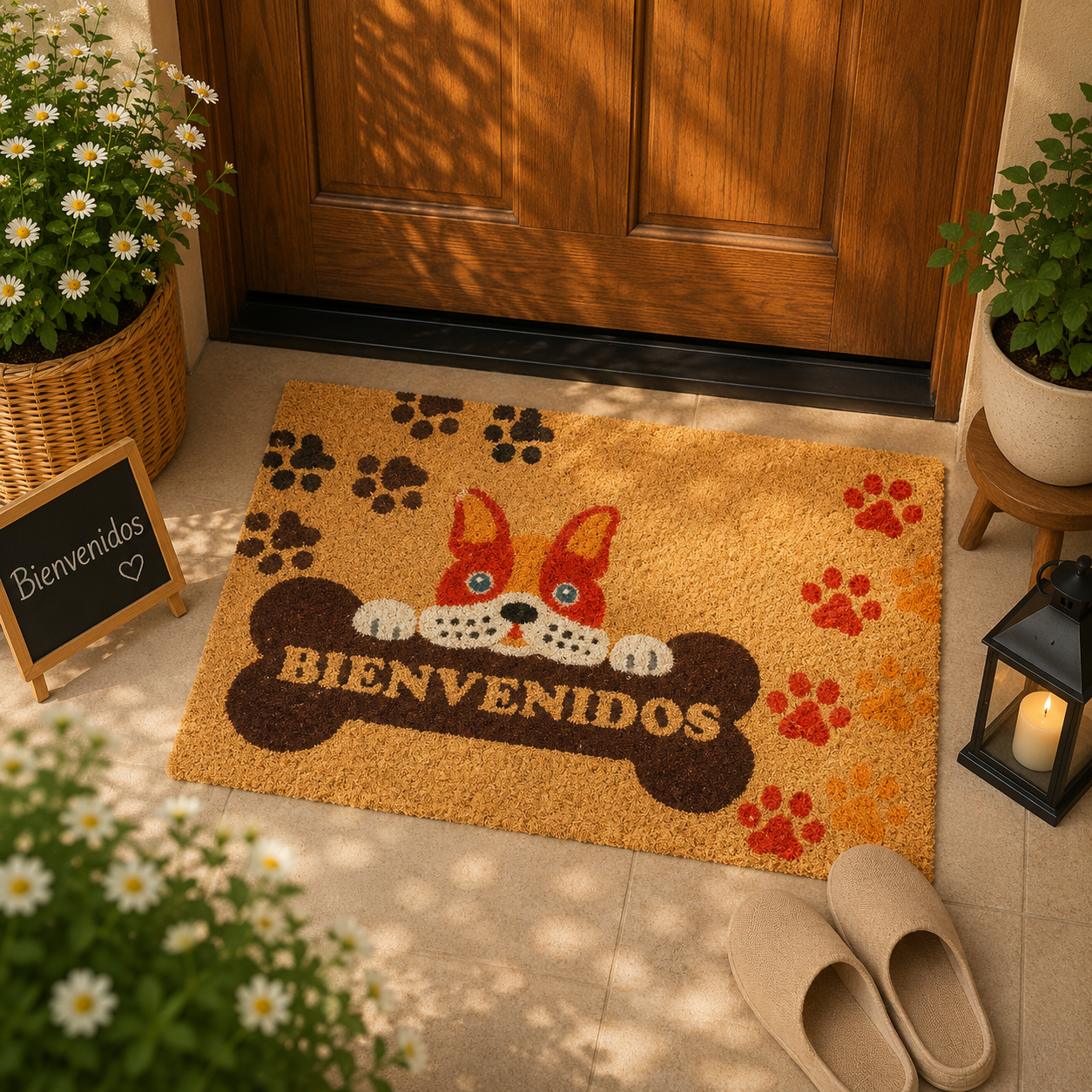 Home Universal ® Felpudos 60x40CM Fibra de Coco | Base Antideslizante de Caucho | Apto para el Exterior (Bulldog Bienvenidos)