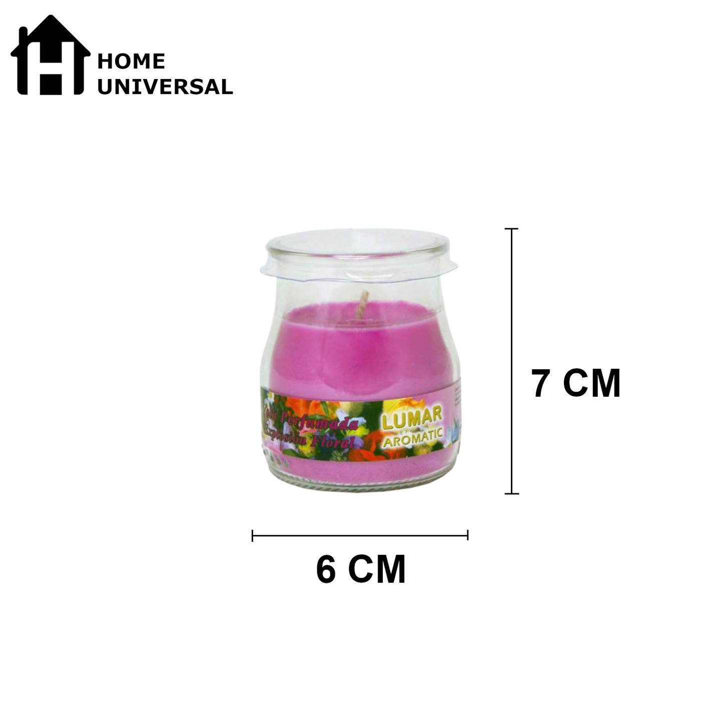 Home Universal® Pack de 3/6/12 Velas Aromáticas en Vaso de Cristal Reciclable LUMAR AROMATIC – 24h de Duración por Vela – Cera Vegetal Perfumada – 16 Fragancias Disponibles – Fabricadas en España – 7x6cm (Explosión Floral)