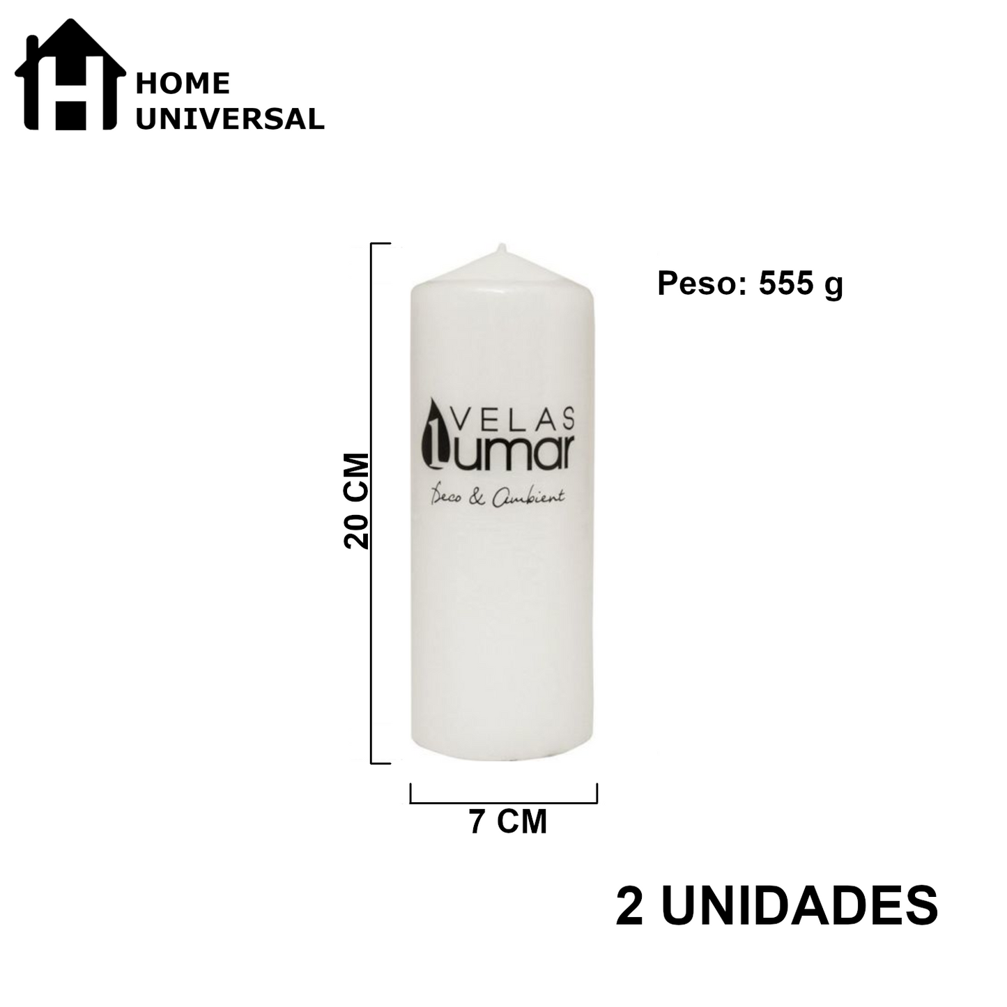 Home Universal® Pack de 2 Velas Lumar Decorativas sin Aroma – Velas Blancas o Rojas de Distintos Tamaños, Ideales para Decoración del Hogar, Bodas, Centros de Mesa y Eventos Elegantes (20X7CM - 555g (2 Unidades · Blanco))