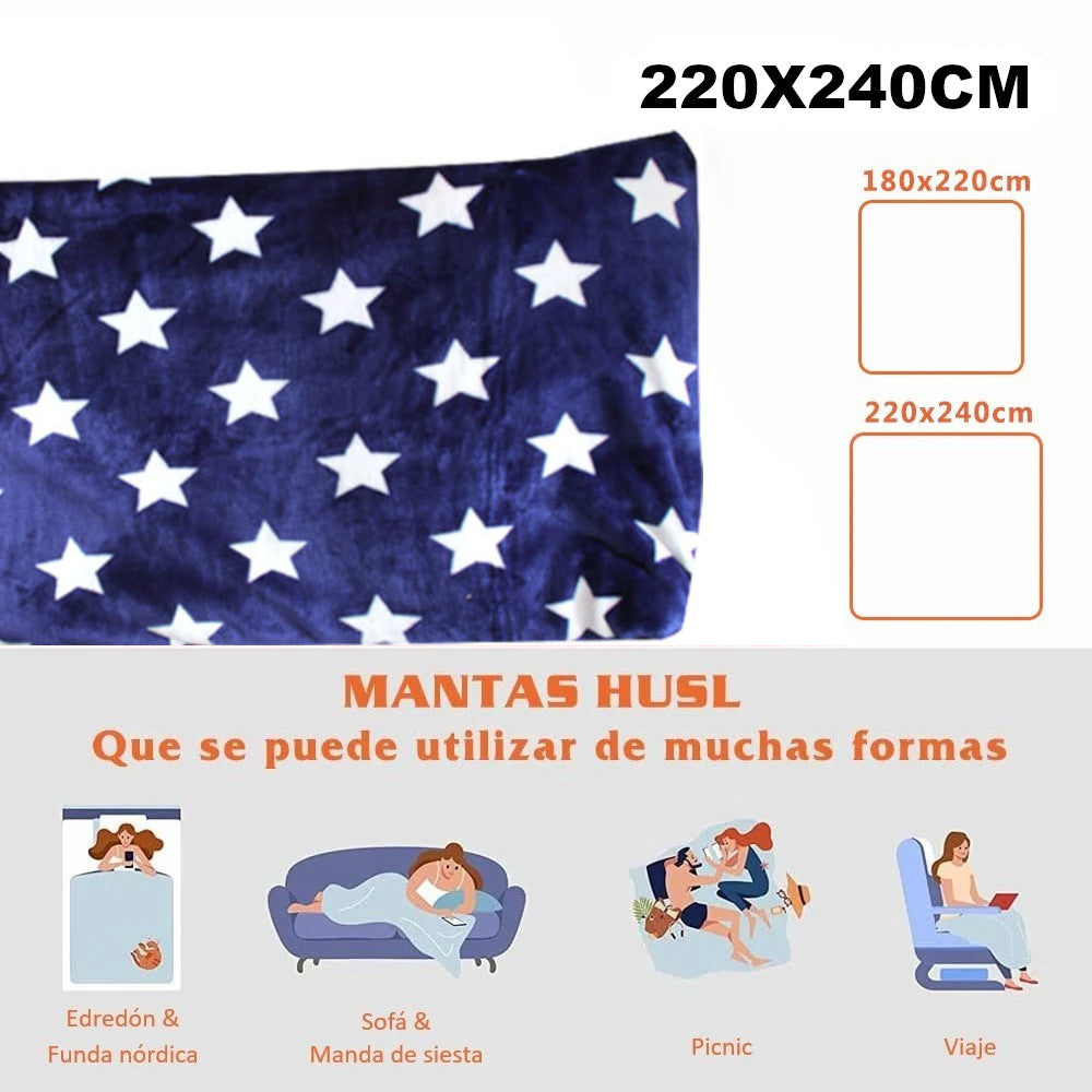Home UNIVERSAL | Manta Terciopelo Extrasuave 180x220CM | 100% Poliéster (AZUL ESTRELLAS)