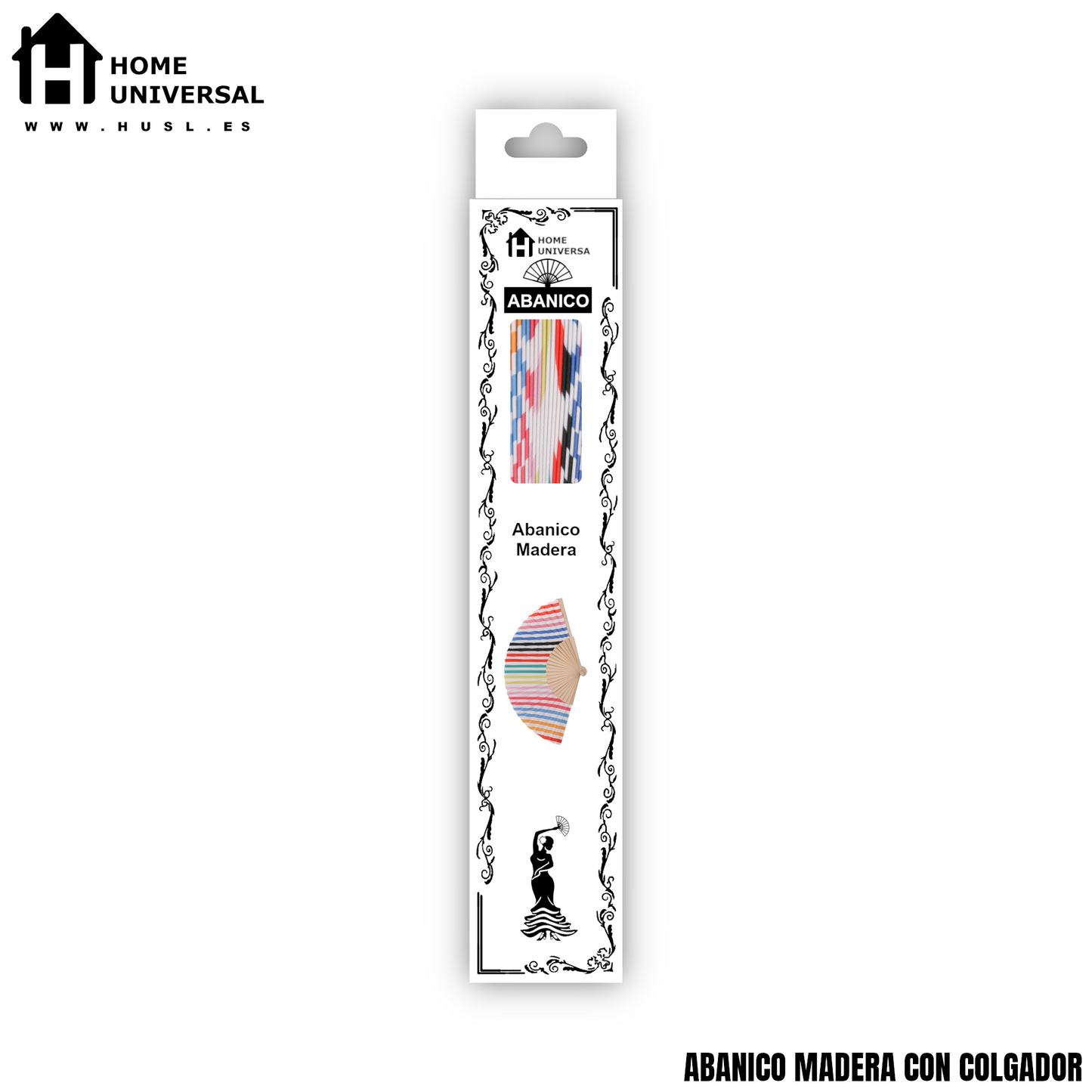Home Universal® Abanico 23 cm con Cuerda para Cuello – Abanico Plegable de Madera Ligero y Portátil – Accesorio de Verano para Playa, Festivales, Bodas y Eventos – Diseño Divertido, Ideal para Viajes y Calor (Rayas Coloridos)