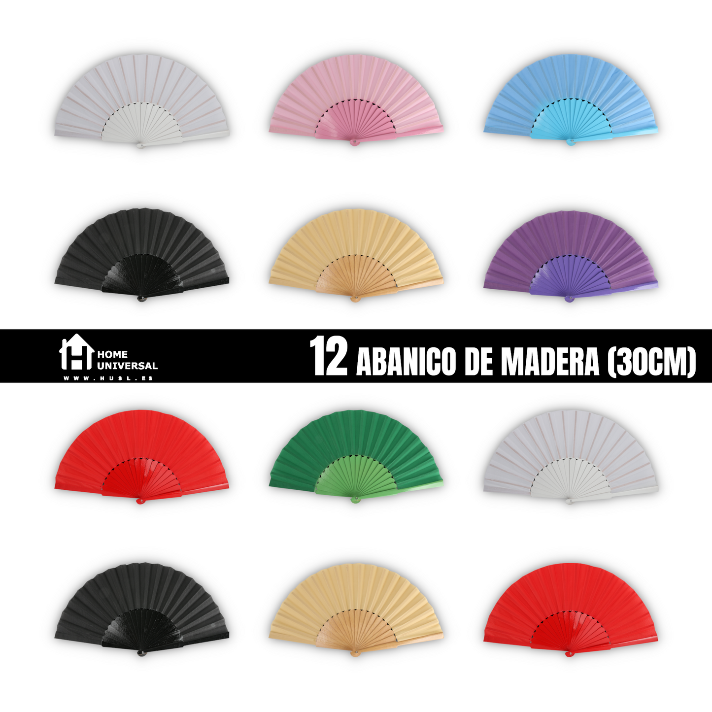 Home Universal® Abanico de madera con argollas para colgar, plegable, ligero y resistente, ideal para bodas, eventos y verano, diseño clásico y portátil perfecto para regalo y uso diario - Mezcla De Colores (30CM)