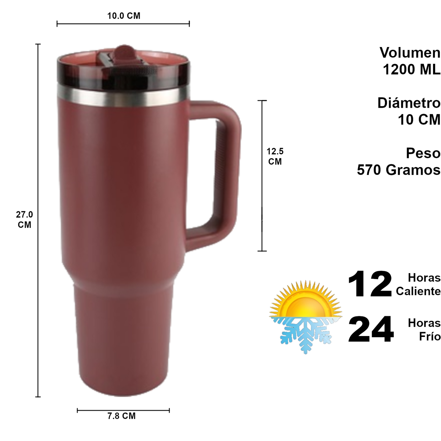 Home Universal ® Botella térmico 1200 ml con Pajita | A prueba de fugas | Acero Inoxidable sin BPA | Mantiene Frío 24h y Calor 12h | Termo Reutilizable Fácil de Llevar (Marrón Canela)