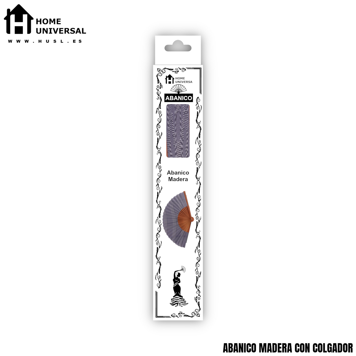 Home Universal® Abanico de Madera con Tela 23 cm, Abanico Plegable de Mano con Cordón, Ligero y Portátil para Verano, Bodas, Ferias y Fiestas (Cuadro Gris)