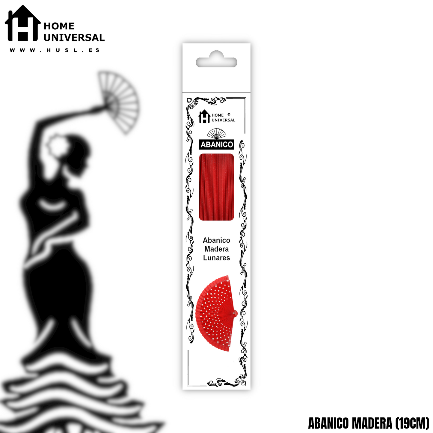 Home Universal®  Abanico Español Plegable de Madera con Argolla de Doble Cara Rojo con Lunares - Ventilador de Mano Ligero Portátil para Flamenco, Bodas, Fiesta y Verano - Rojo Con Lunar Blanco - Rojo Con Lunar Blanco - 19 CM (12 Unidades)