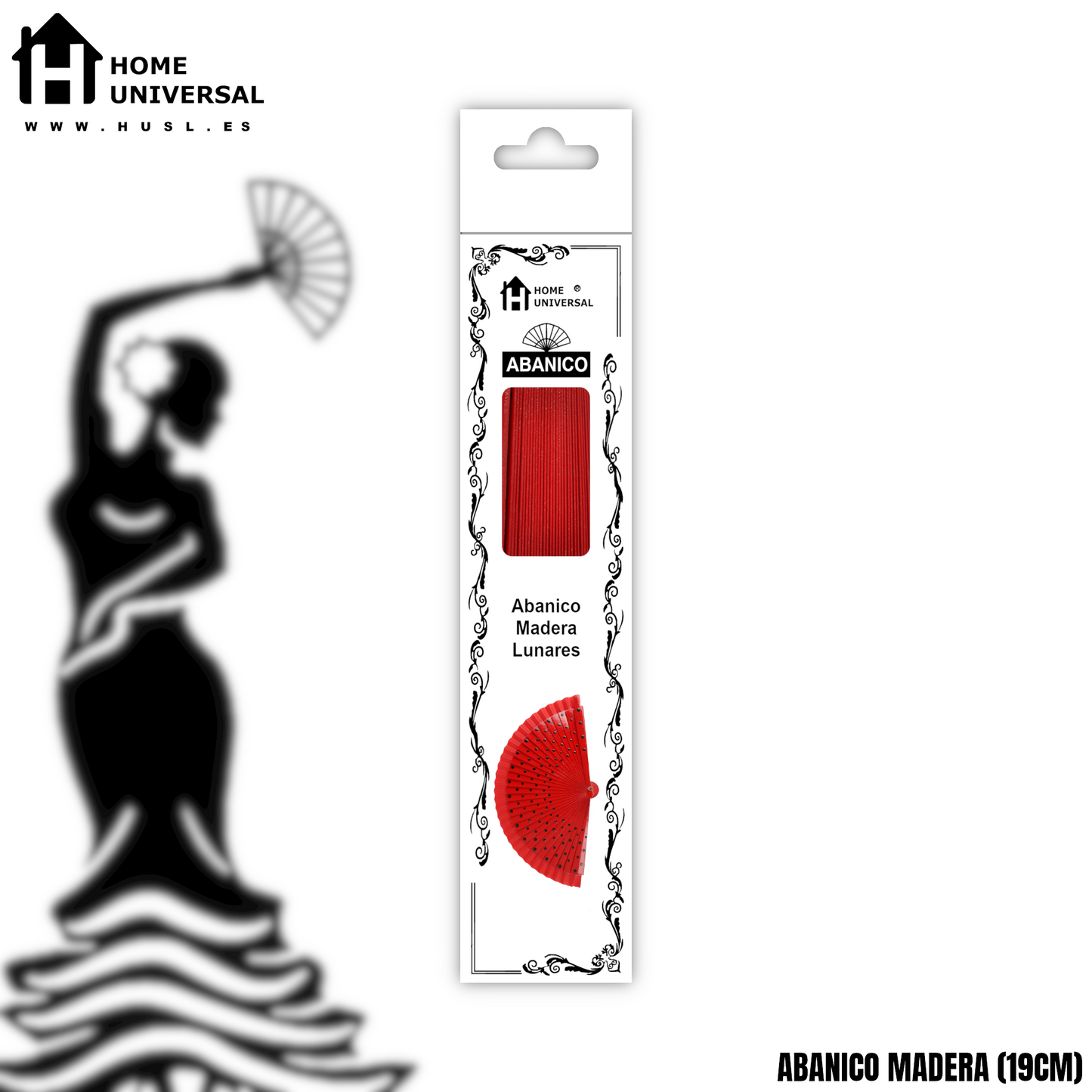 Home Universal®  Abanico Español Plegable de Madera con Argolla de Doble Cara Rojo con Lunares - Ventilador de Mano Ligero Portátil para Flamenco, Bodas, Fiesta y Verano - Rojo Con Lunar Blanco - Rojo Con Lunar Negro - 19 CM (12 Unidades)