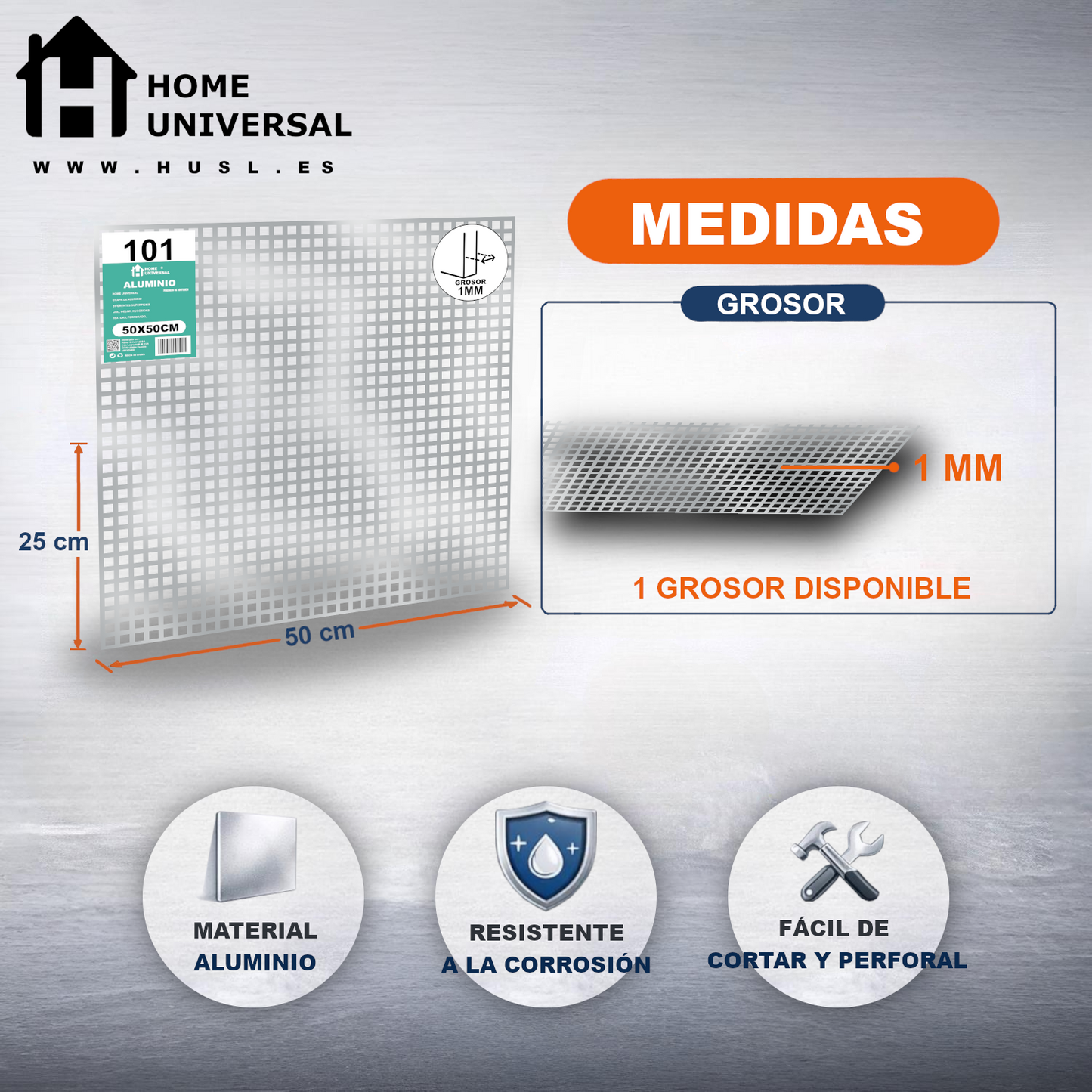 ome Universal® Chapa de Aluminio Estriada, Lisa, Malla y Perforada (Cuadrada, Ovalada, Redonda), Rugosa – Lámina Metálica Resistente Anticorrosión para Bricolaje e Industria Superficie (Perforada Cuadrado) - Perforada Cuadrado-10X10MM (50X50CM - 1MM)