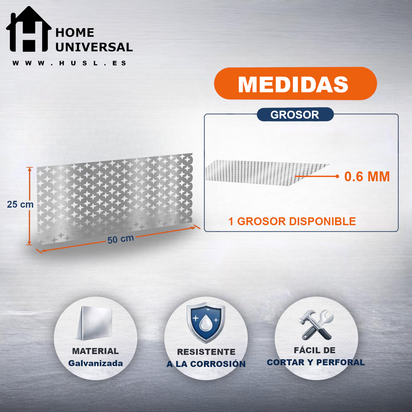 Home Universal® Chapa Galvanizada Lisa y Perforada, Lámina Metálica Resistente Anticorrosión para BricolajeSuperficie (Superficie Perforada Forma Brillo-20X20MM (25X50CM - 0.6MM))