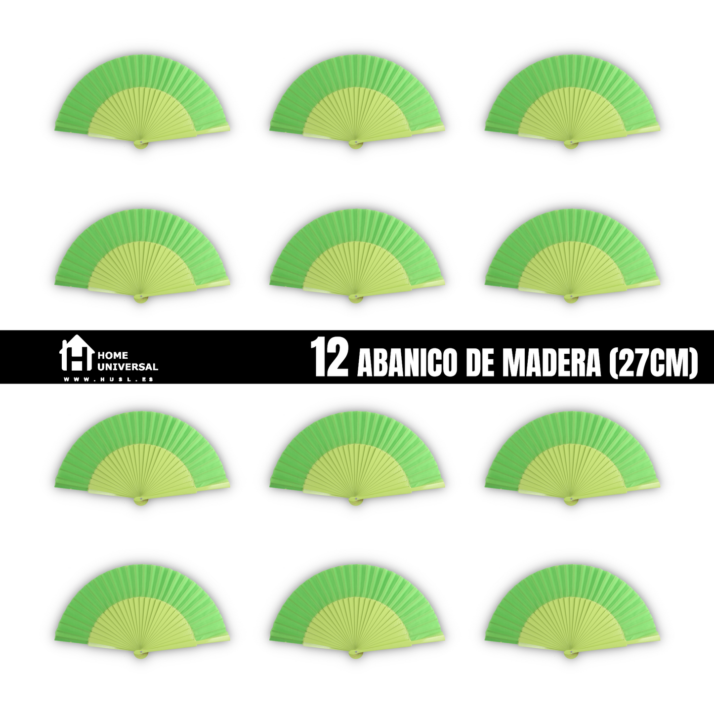 Home Universal® Abanico de madera con argollas para colgar, plegable, ligero y resistente, ideal para bodas, eventos y verano, diseño clásico y portátil perfecto para regalo y uso diario - Verde Claro (27CM)