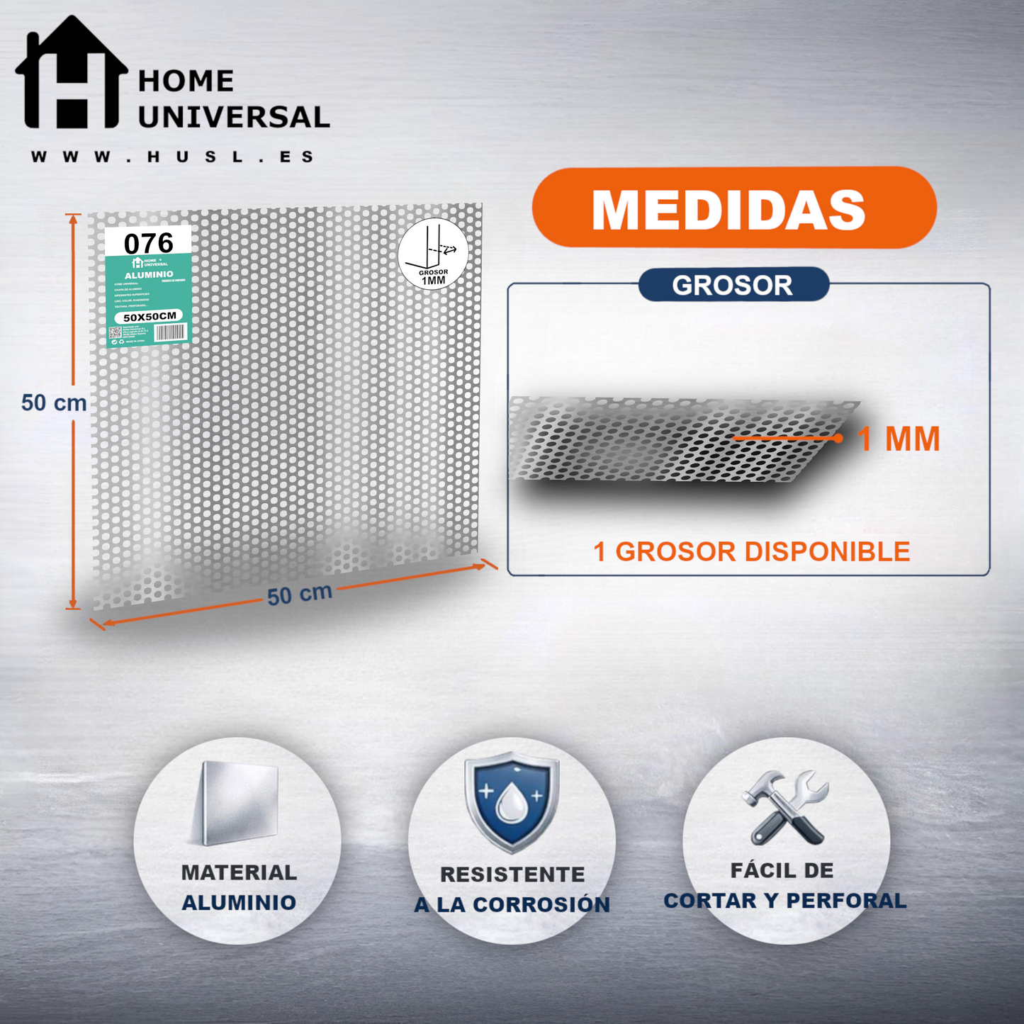 ome Universal® Chapa de Aluminio Estriada, Lisa, Malla y Perforada (Cuadrada, Ovalada, Redonda), Rugosa – Lámina Metálica Resistente Anticorrosión para Bricolaje e Industria Superficie (Perforada Redondo) - Perforada Redondo-5MM (50X50CM - 1MM)