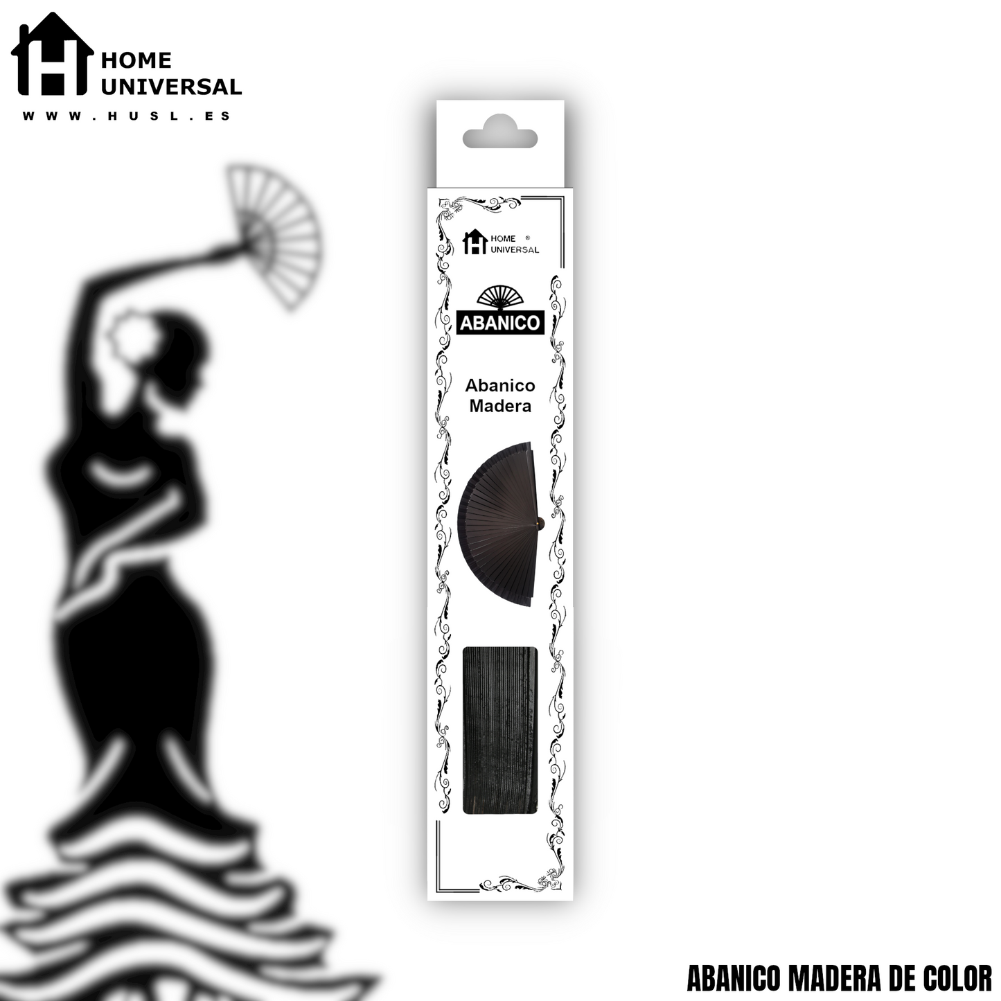 HOME UNIVERSAL Abanicos Madera con caja Liso 23CM, Detalles para los Invitados, Regalos de Boda, Fiesta, Comunión o Bautizo - (Negro 23 CM con Caja)
