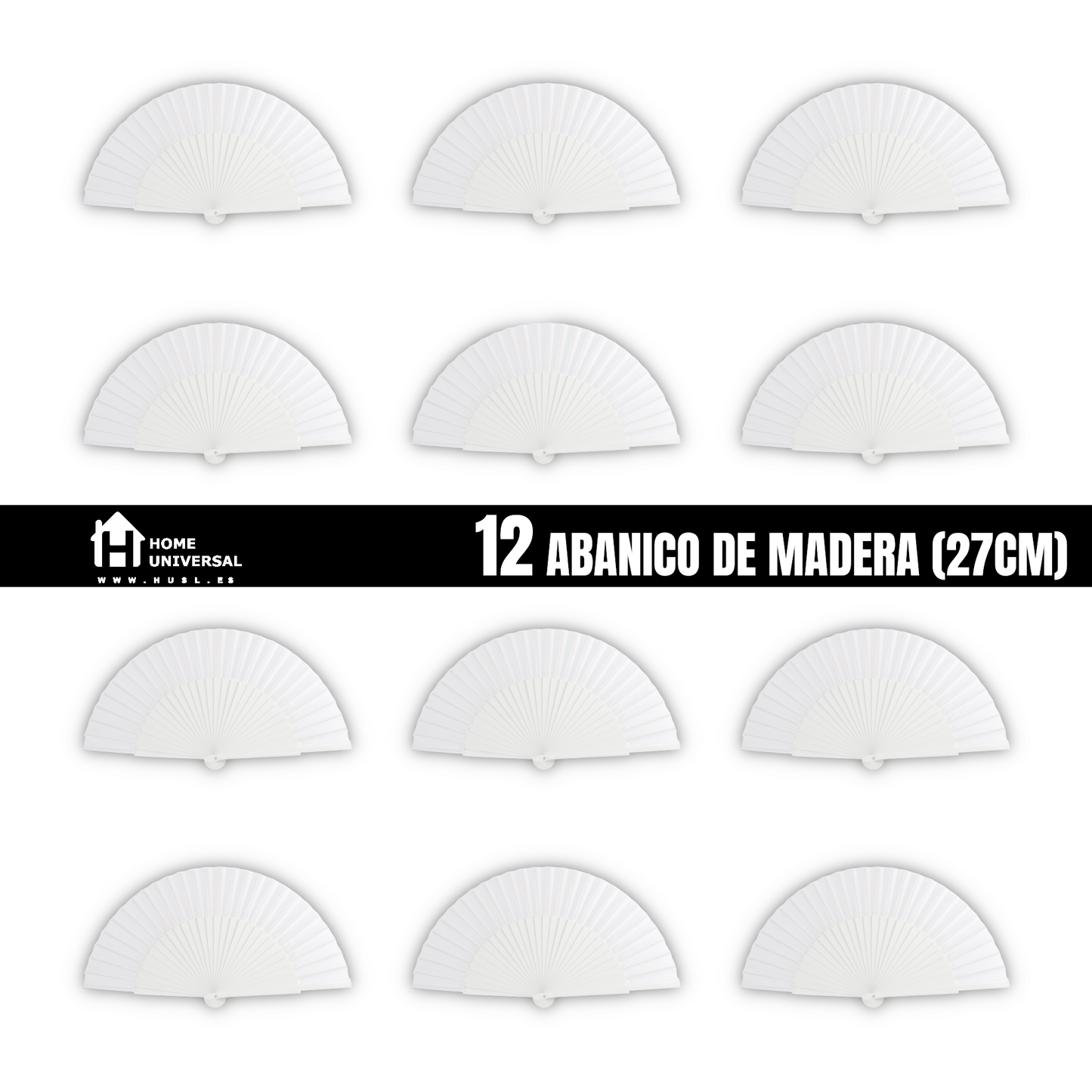 Home Universal® Abanico de madera con argollas para colgar, plegable, ligero y resistente, ideal para bodas, eventos y verano, diseño clásico y portátil perfecto para regalo y uso diario - Blanco (27CM)