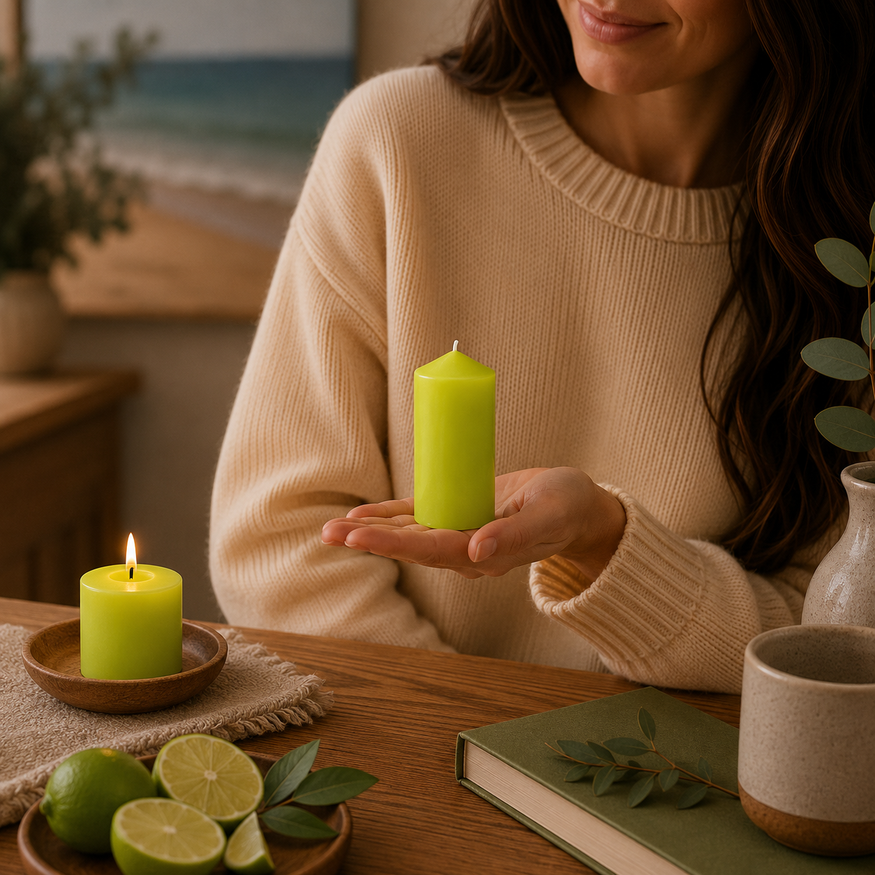 Home Universal® 6 Velas Aromáticas Perfumadas, 9 Aromas Disponibles, 2 Tamaños Disponibles, Velas Decorativas para Hogar, Relax, Spa y Aromaterapia (VERDE LIMA Ø47 × 110 mm)