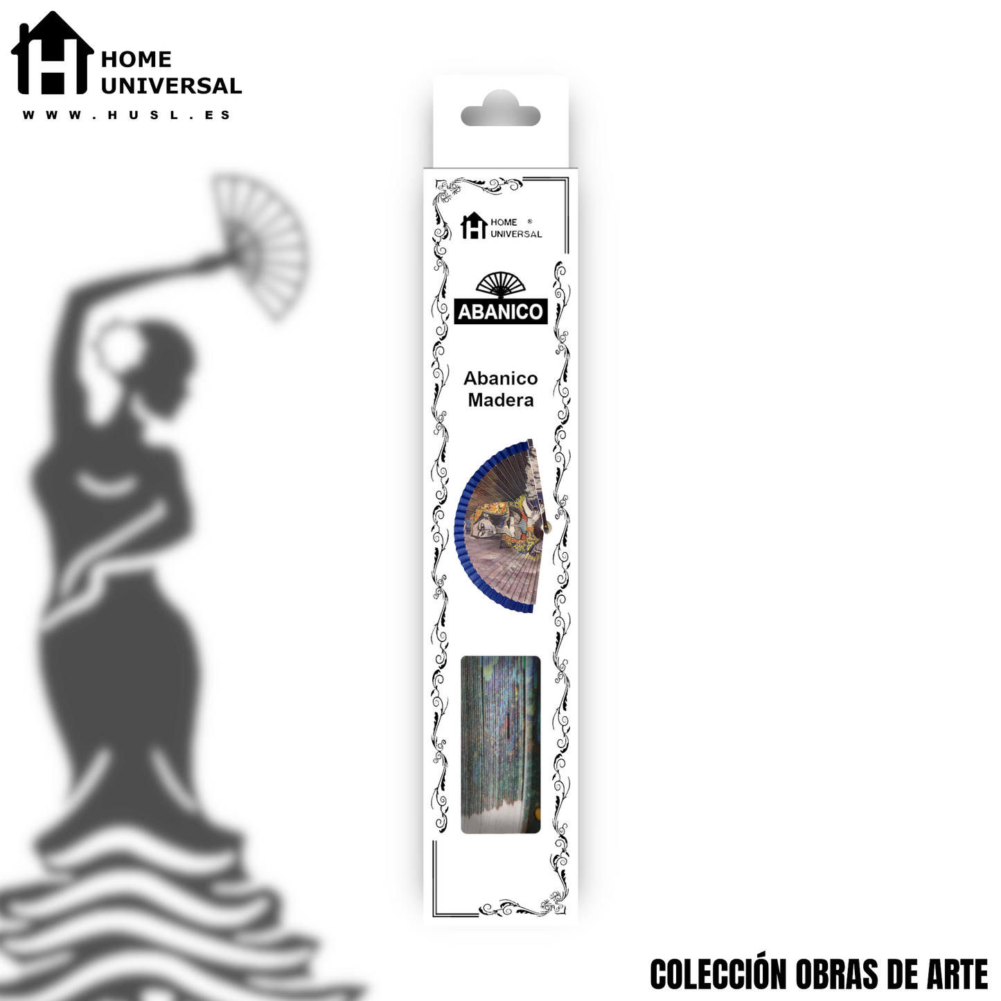 Home Universal®  Abanico 23CM DE Madera Lisa con Tela de Marfil, Abanico de Madera Adornado, Abanico Original - Dama Imperial (Estilo Cubista-Vanguardista)