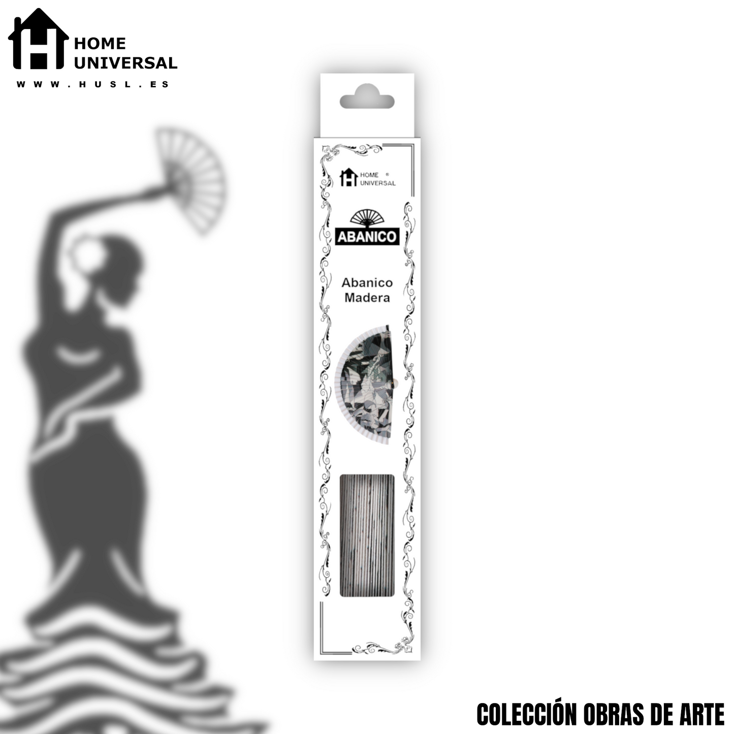 Home Universal®  Abanico 23CM DE Madera Lisa con Tela de Marfil, Abanico de Madera Adornado, Abanico Original - Guernica de Pablo Picasso