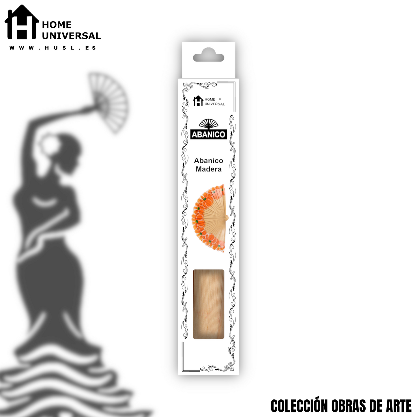 Home Universal®  Abanico 23CM DE Madera Lisa con Tela de Marfil, Abanico de Madera Adornado, Abanico Original - Floral Naranja