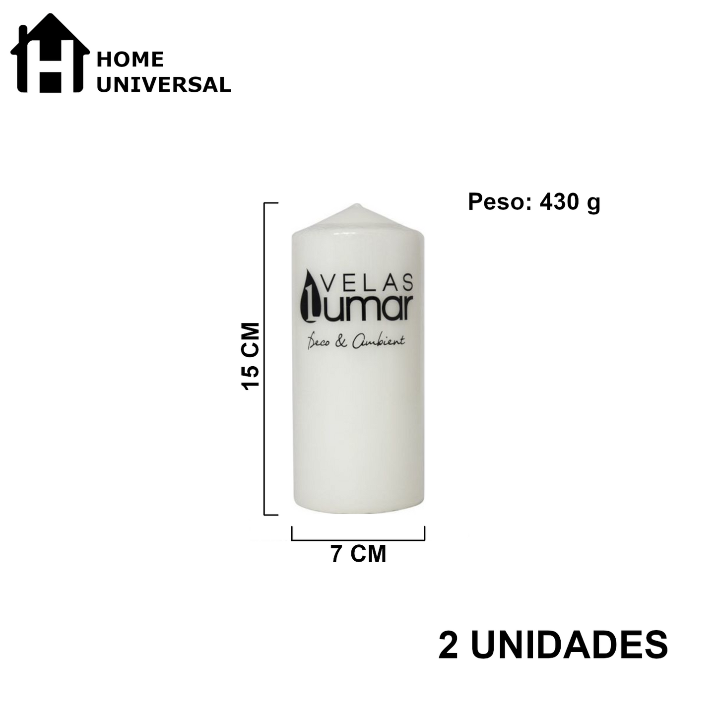 Home Universal® Pack de 2 Velas Lumar Decorativas sin Aroma – Velas Blancas o Rojas de Distintos Tamaños, Ideales para Decoración del Hogar, Bodas, Centros de Mesa y Eventos Elegantes (15X7CM - 430g (2 Unidades · Blanco))