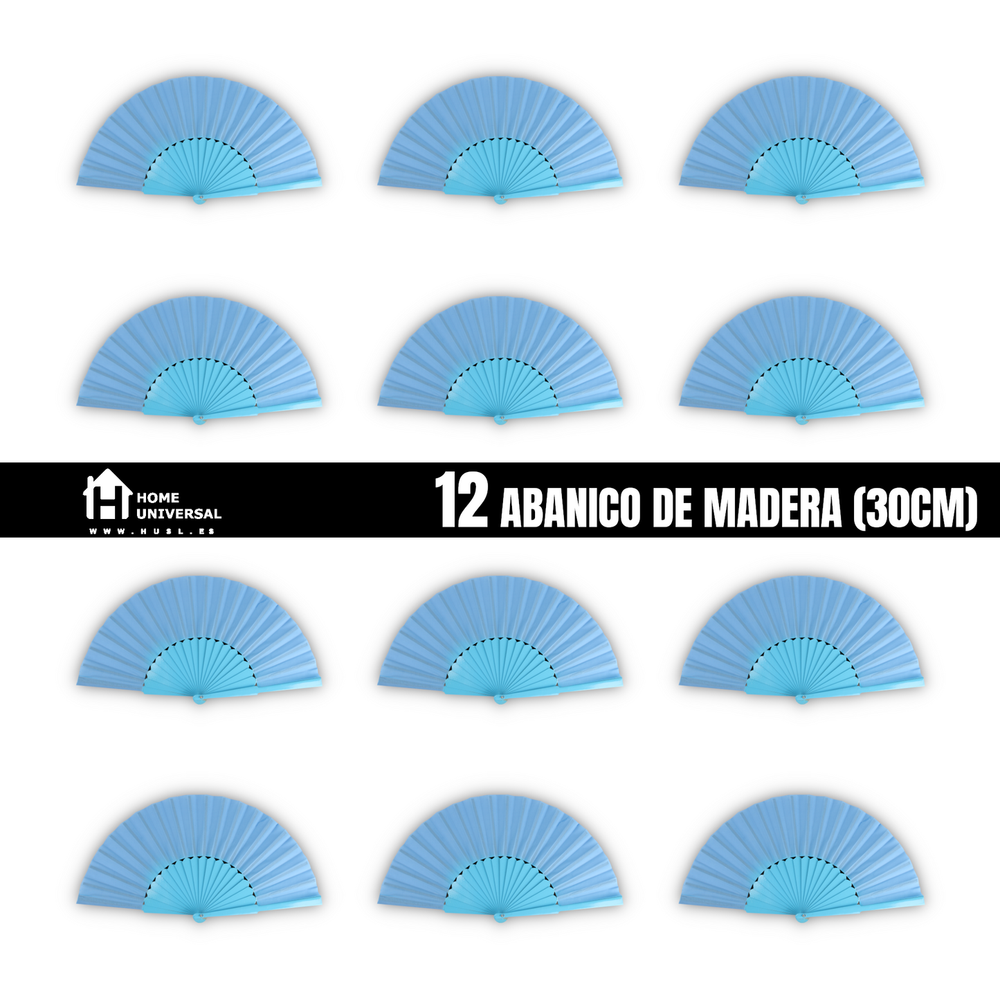 Home Universal® Abanico de madera con argollas para colgar, plegable, ligero y resistente, ideal para bodas, eventos y verano, diseño clásico y portátil perfecto para regalo y uso diario - Azul celeste (30CM)