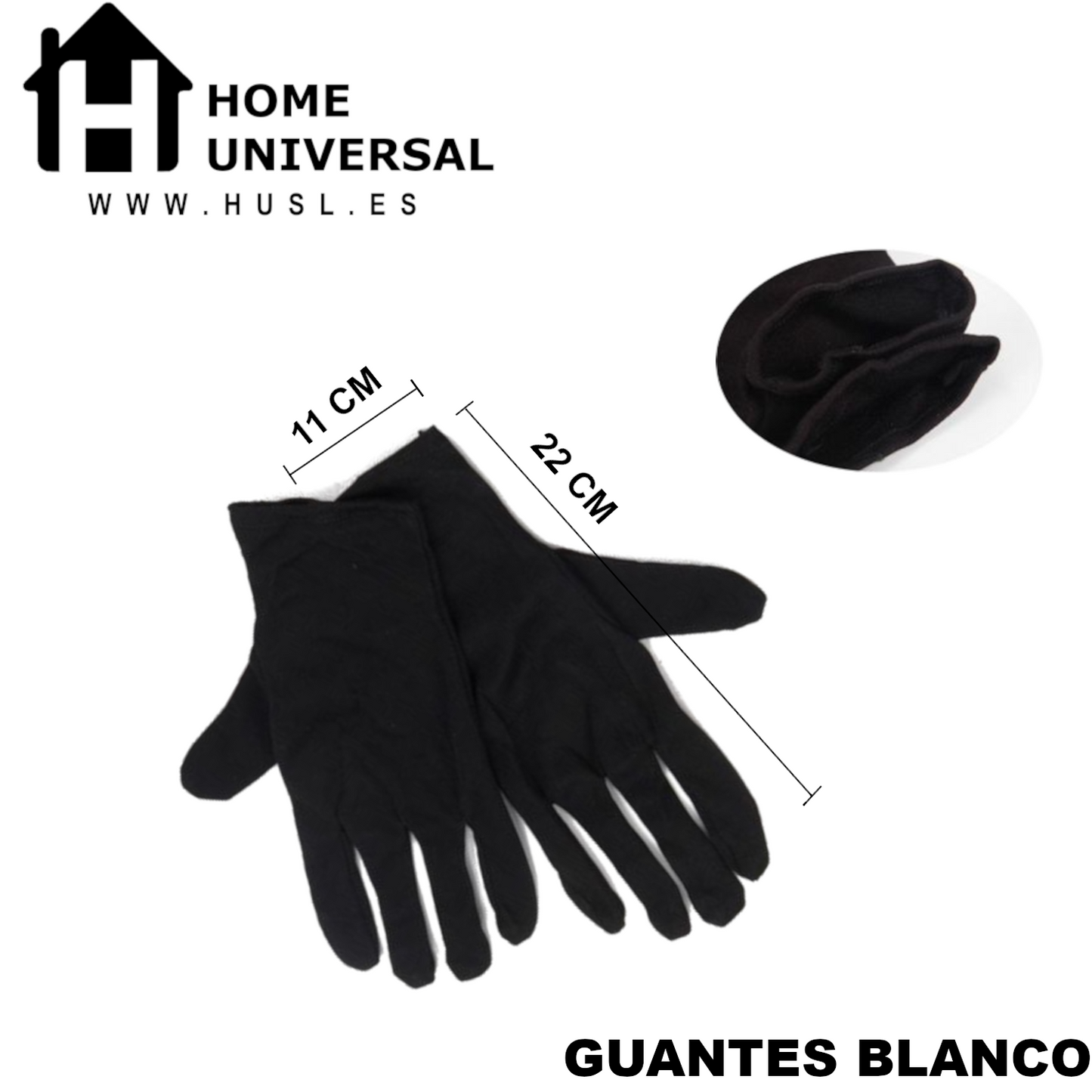 Home Universal®  Guantes de Algodón 100% Blancos y Negros – Guantes Suaves y Transpirables para Hogar, Archivo, Joyería y Manipulación Delicada (Negro)
