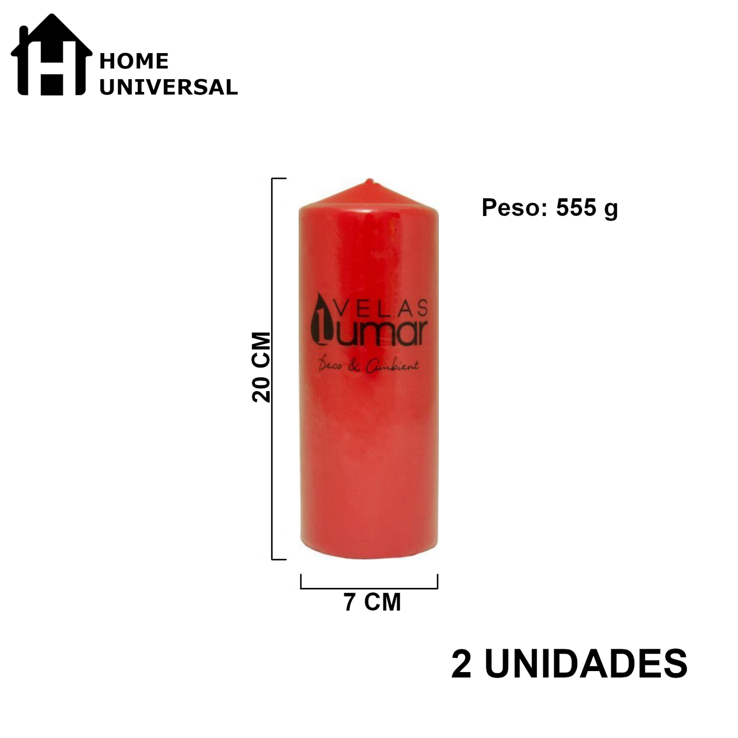 Home Universal® Pack de 2 Velas Lumar Decorativas sin Aroma – Velas Blancas o Rojas de Distintos Tamaños, Ideales para Decoración del Hogar, Bodas, Centros de Mesa y Eventos Elegantes (20X7CM - 555g (2 Unidades · Rojo))