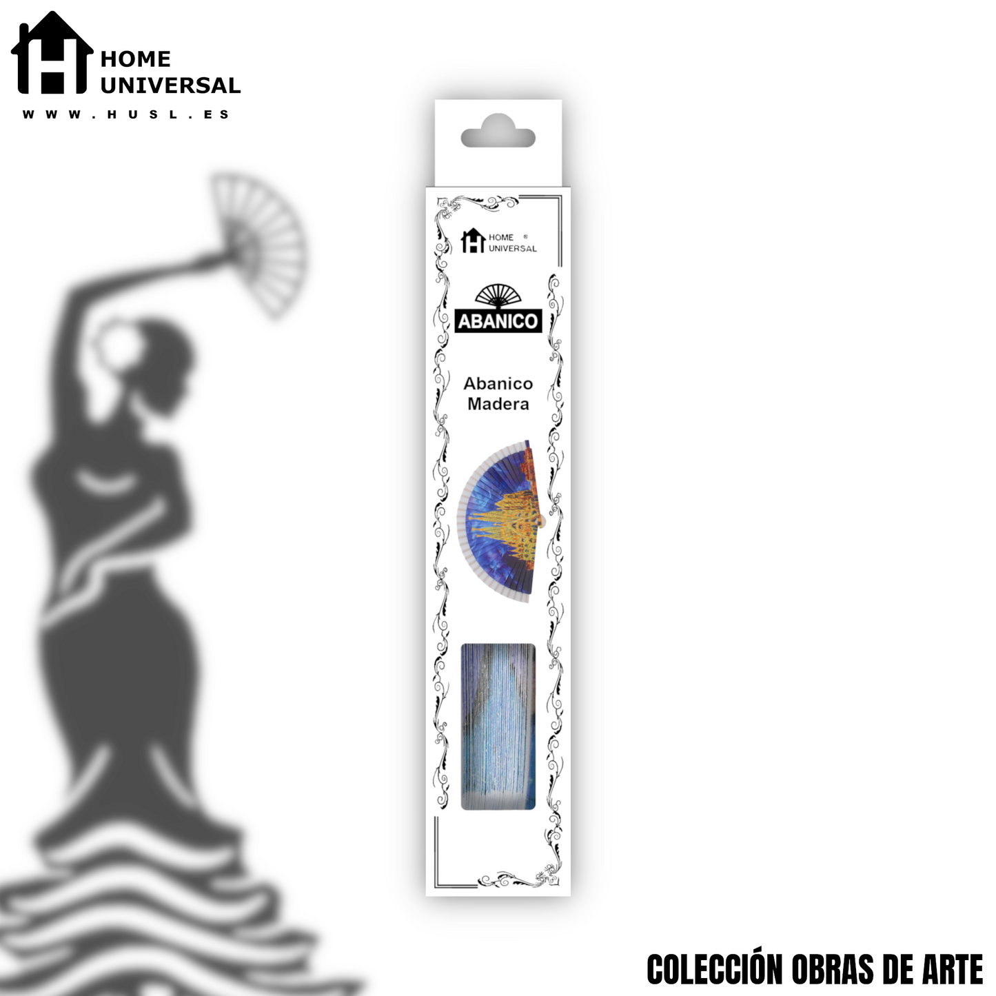 Home Universal®  Abanico 23CM DE Madera Lisa con Tela de Marfil, Abanico de Madera Adornado, Abanico Original - Sagrada Familia (Barcelona)