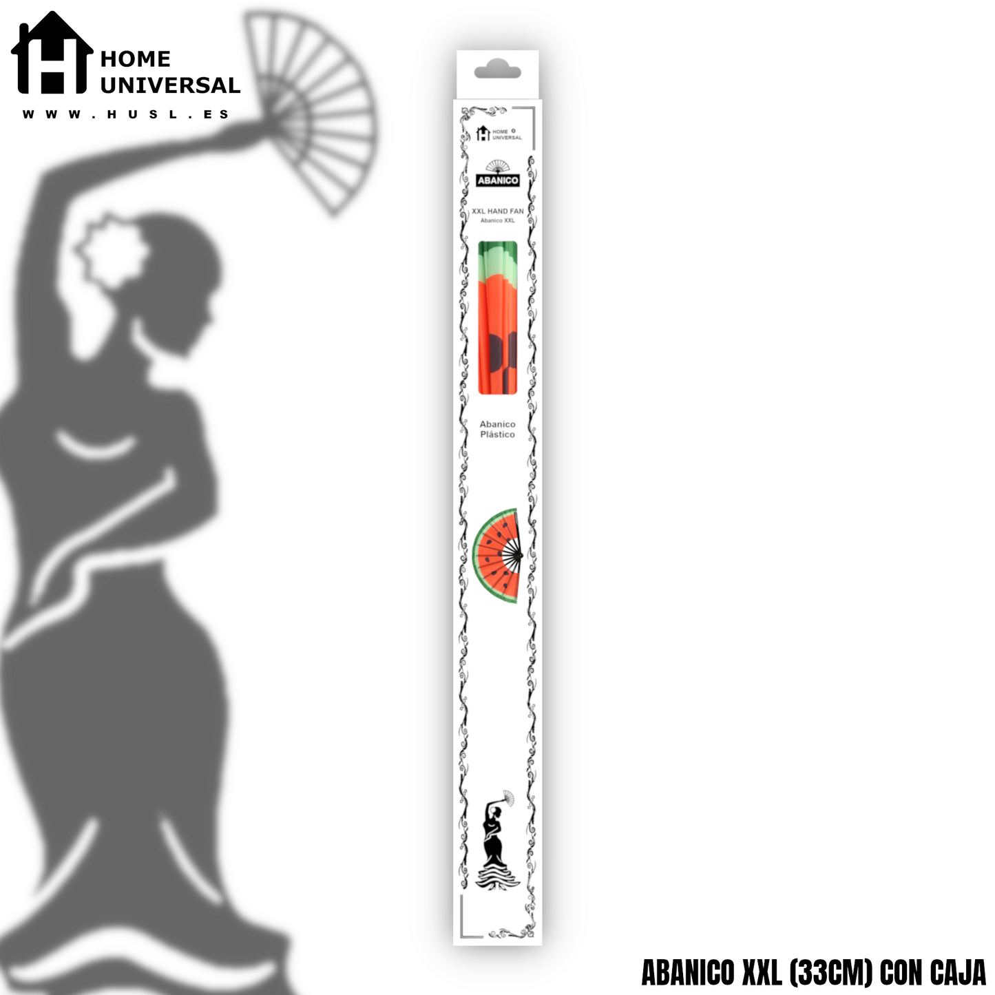 Home Universal® Abanico XXL 33 cm Grande de Plástico con Caja – Plegable, Ligero y Resistente – Efecto Fluorescente Brillante – Ideal para Verano, Fiesta, Discoteca, Pride y Eventos (Sandia)