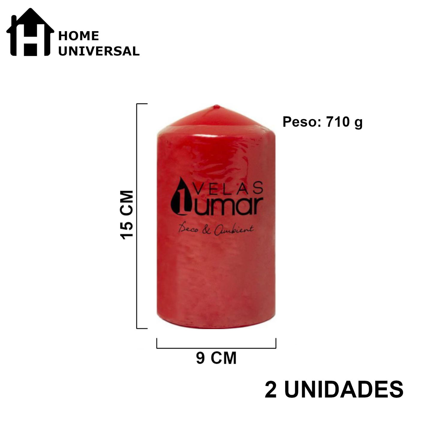 Home Universal® Pack de 2 Velas Lumar Decorativas sin Aroma – Velas Blancas o Rojas de Distintos Tamaños, Ideales para Decoración del Hogar, Bodas, Centros de Mesa y Eventos Elegantes (15X9CM - 710g (2 Unidades · Rojo))