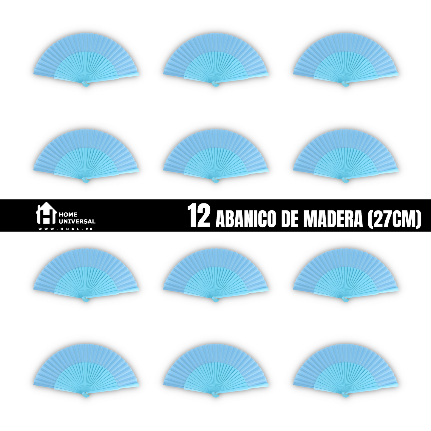 Home Universal® Abanico de madera con argollas para colgar, plegable, ligero y resistente, ideal para bodas, eventos y verano, diseño clásico y portátil perfecto para regalo y uso diario - Azul Celeste (27CM)