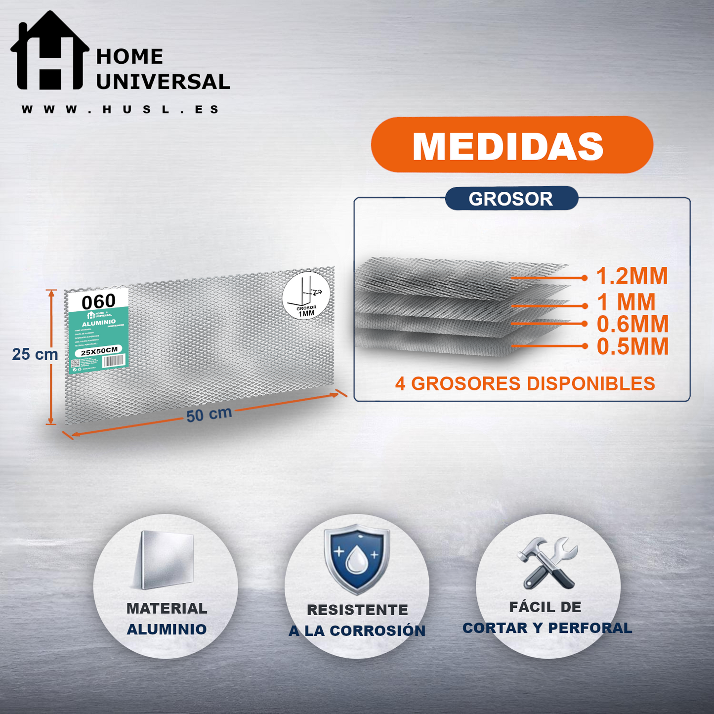 ome Universal® Chapa de Aluminio Estriada, Lisa, Malla y Perforada (Cuadrada, Ovalada, Redonda), Rugosa – Lámina Metálica Resistente Anticorrosión para Bricolaje e Industria Superficie (Malla) - Malla-7X14MM (25X50CM - 1MM)
