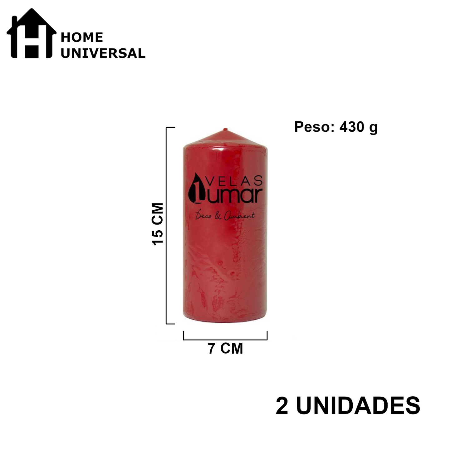 Home Universal® Pack de 2 Velas Lumar Decorativas sin Aroma – Velas Blancas o Rojas de Distintos Tamaños, Ideales para Decoración del Hogar, Bodas, Centros de Mesa y Eventos Elegantes (15X7CM - 430g (2 Unidades · Rojo))