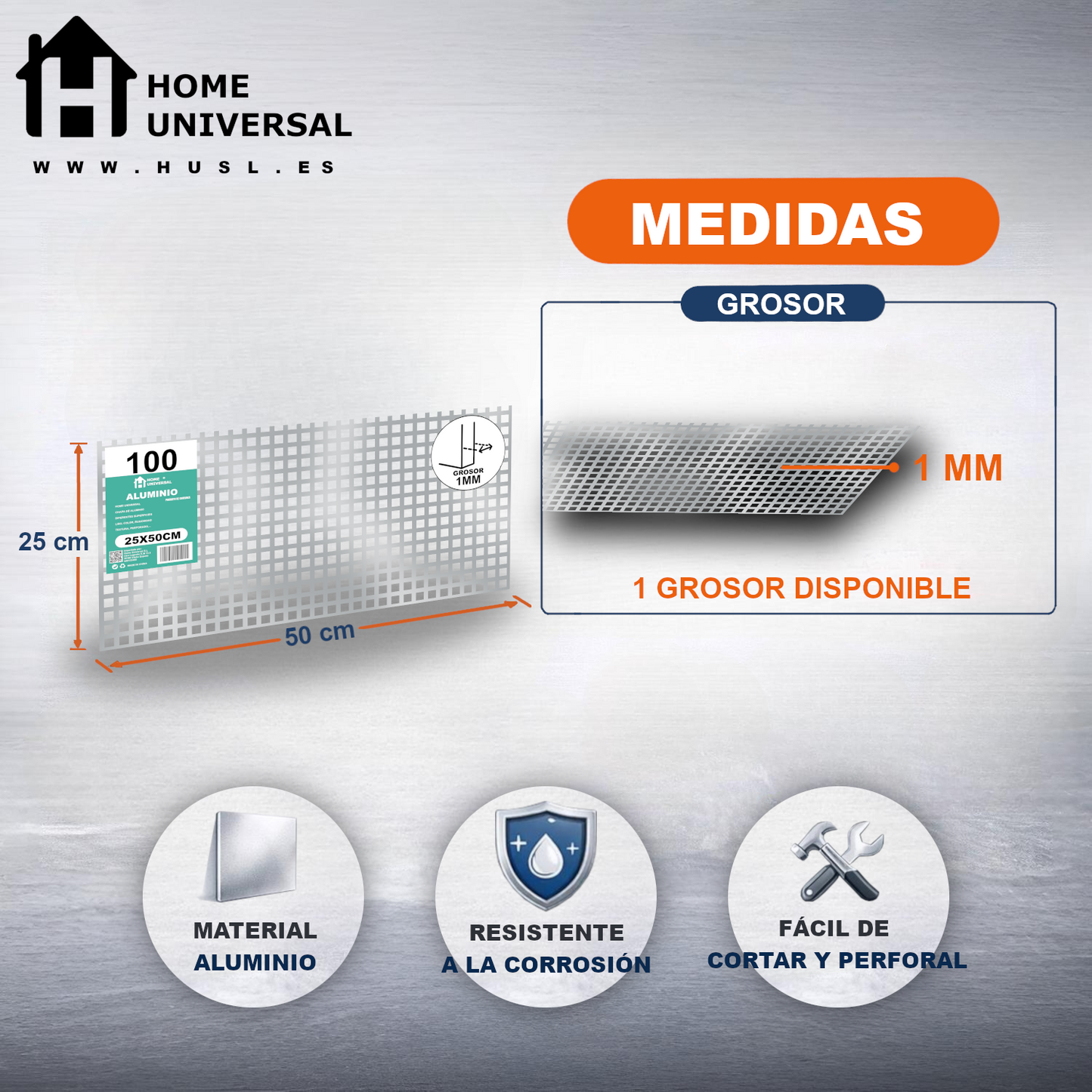 ome Universal® Chapa de Aluminio Estriada, Lisa, Malla y Perforada (Cuadrada, Ovalada, Redonda), Rugosa – Lámina Metálica Resistente Anticorrosión para Bricolaje e Industria Superficie (Perforada Cuadrado) - Perforada Cuadrado-10X10MM (25X50CM - 1MM)
