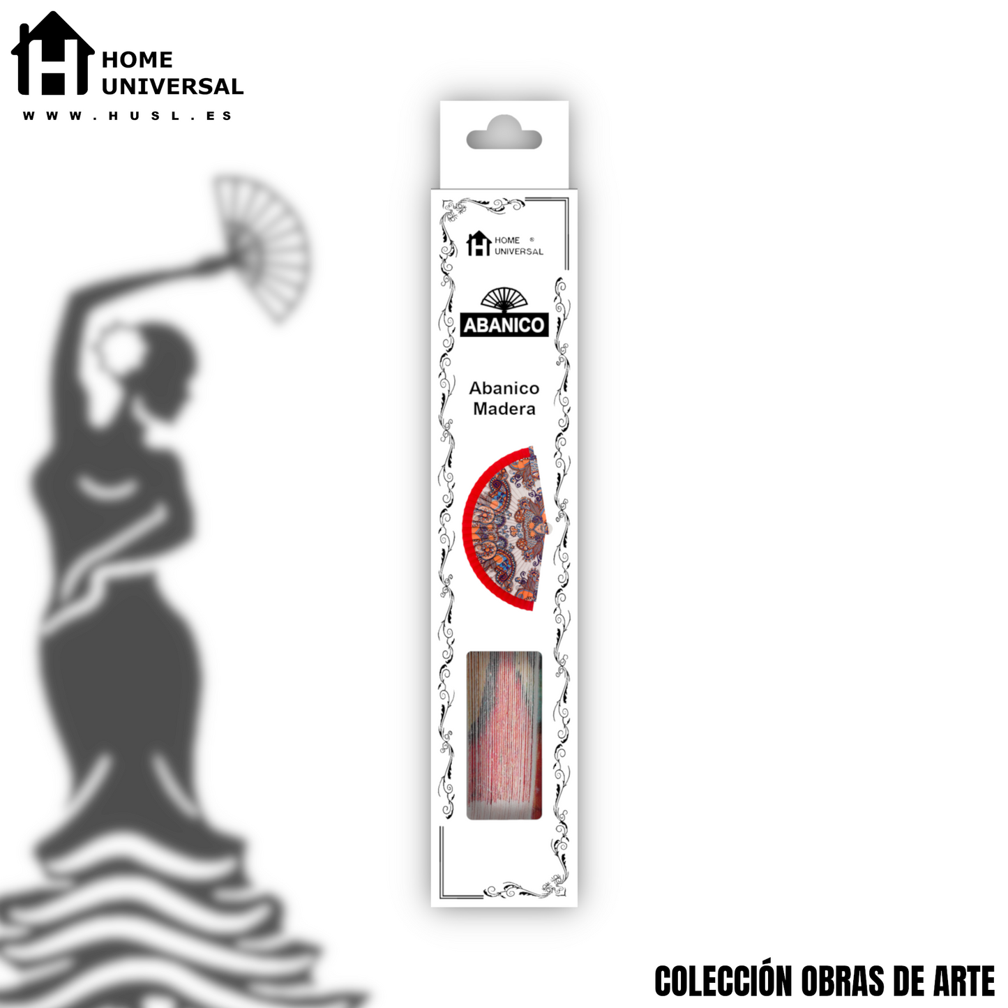 Home Universal®  Abanico 23CM DE Madera Lisa con Tela de Marfil, Abanico de Madera Adornado, Abanico Original - Estampado Floral con Tela Rojo