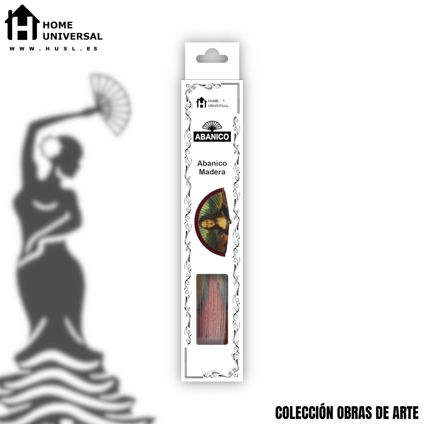 Home Universal®  Abanico 23CM DE Madera Lisa con Tela de Marfil, Abanico de Madera Adornado, Abanico Original - Mona Lisa (La Gioconda) de Leonardo da Vinci