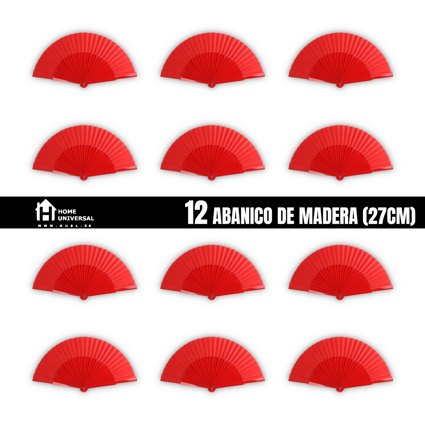 Home Universal® Abanico de madera con argollas para colgar, plegable, ligero y resistente, ideal para bodas, eventos y verano, diseño clásico y portátil perfecto para regalo y uso diario - Rojo (27CM)