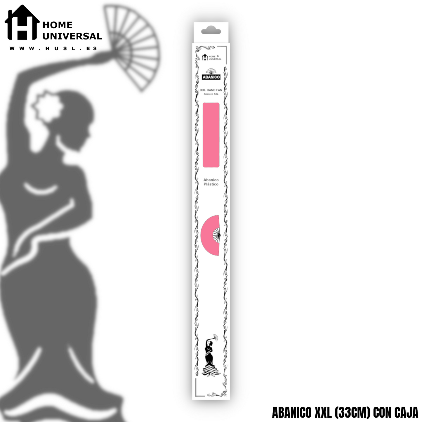 Home Universal® Abanico XXL 33 cm Grande de Plástico con Caja – Plegable, Ligero y Resistente – Efecto Fluorescente Brillante – Ideal para Verano, Fiesta, Discoteca, Pride y Eventos - Rosa Palo (Liso)