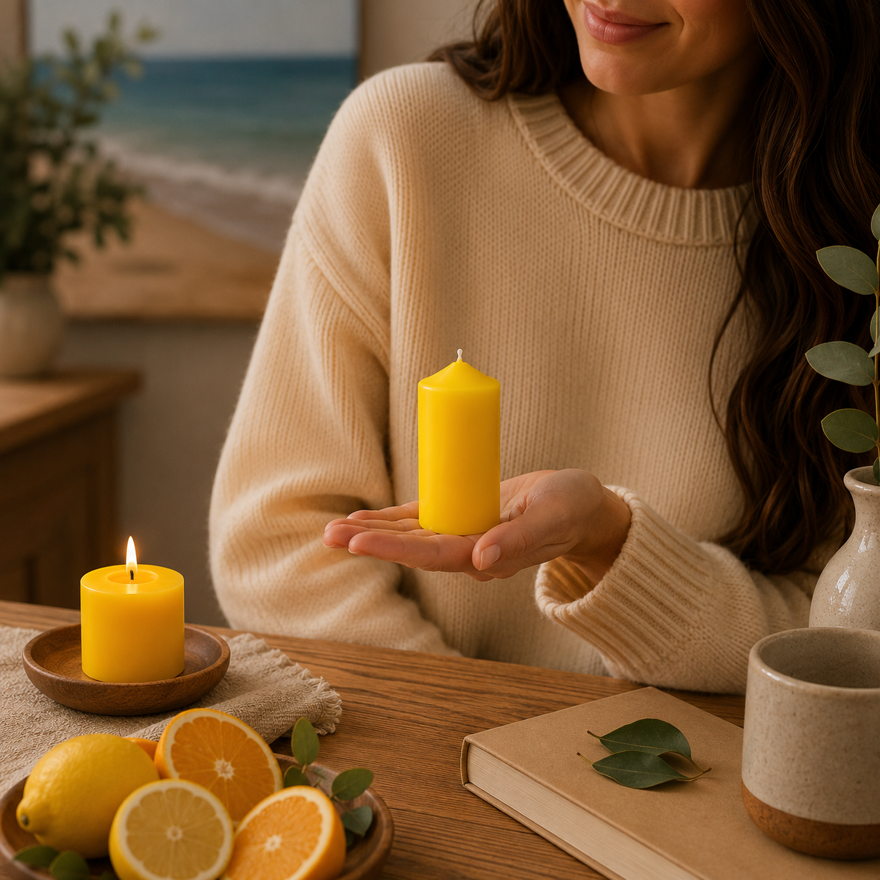 Home Universal® 6 Velas Aromáticas Perfumadas, 9 Aromas Disponibles, 2 Tamaños Disponibles, Velas Decorativas para Hogar, Relax, Spa y Aromaterapia (AMARILLO CITRICO Ø47 × 110 mm)