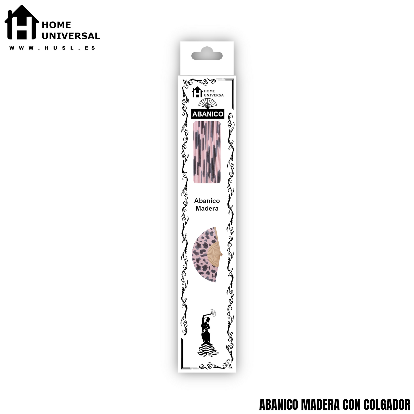 Home Universal® Abanico 23 cm con Cuerda para Cuello – Abanico Plegable de Madera Ligero y Portátil – Accesorio de Verano para Playa, Festivales, Bodas y Eventos – Diseño Divertido, Ideal para Viajes y Calor (Vaca Rosa)