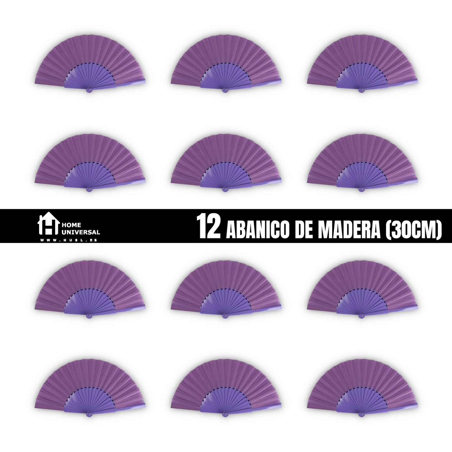 Home Universal® Abanico de madera con argollas para colgar, plegable, ligero y resistente, ideal para bodas, eventos y verano, diseño clásico y portátil perfecto para regalo y uso diario - Morado (30CM)
