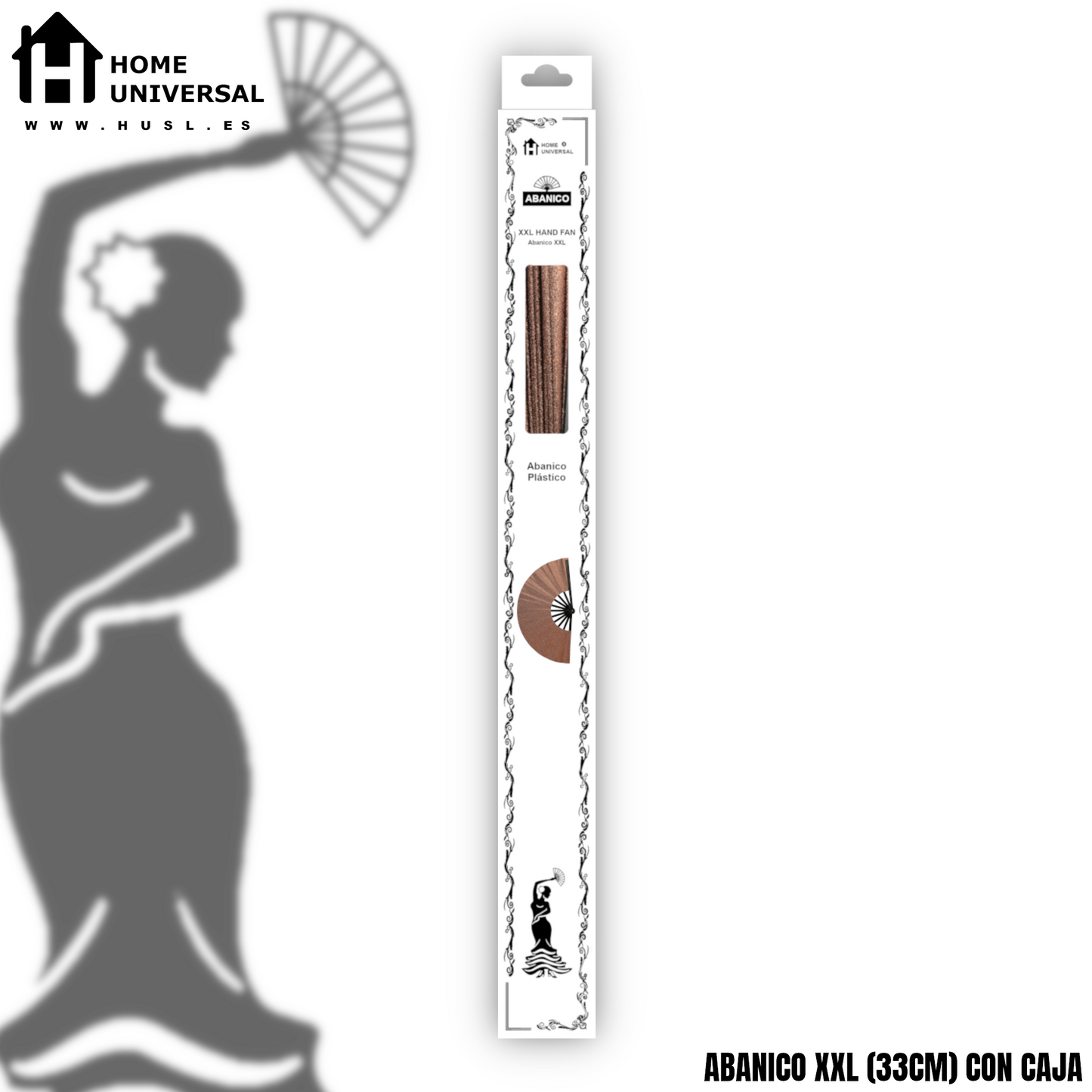 Home Universal® Abanico XXL 33 cm Grande de Plástico con Caja – Plegable, Ligero y Resistente – Efecto Fluorescente Brillante – Ideal para Verano, Fiesta, Discoteca, Pride y Eventos - Marrón (Purpurina)