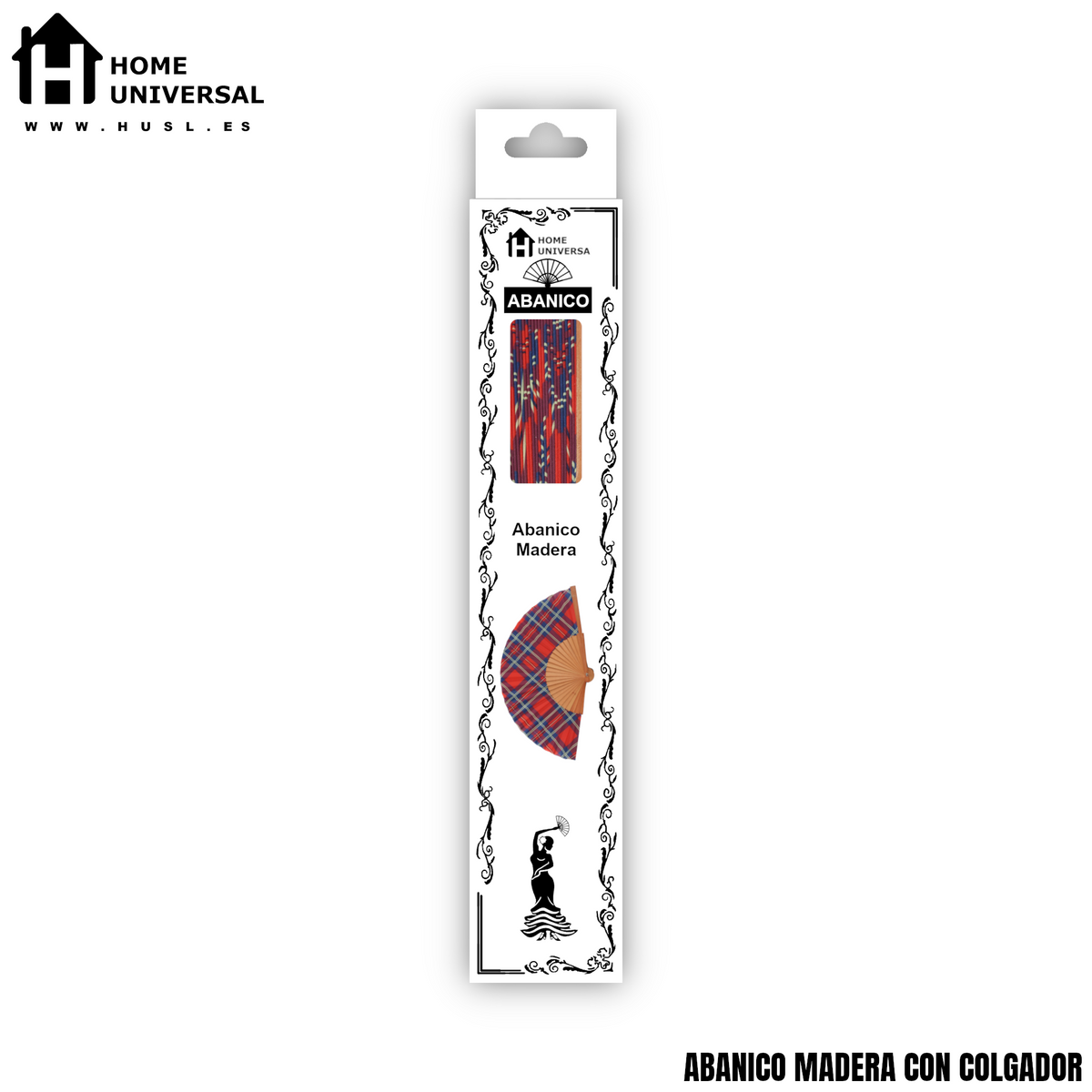 Home Universal® Abanico de Madera con Tela 23 cm, Abanico Plegable de Mano con Cordón, Ligero y Portátil para Verano, Bodas, Ferias y Fiestas (Tartán Rojo)