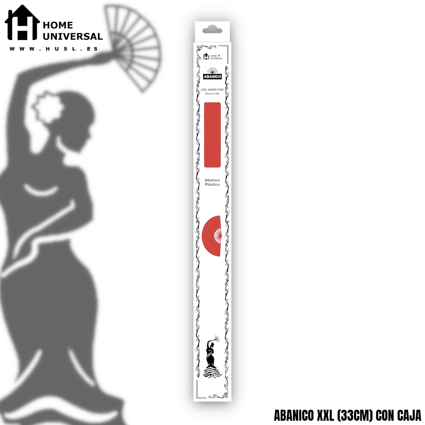 Home Universal® Abanico XXL 33 cm Grande de Plástico con Caja – Plegable, Ligero y Resistente – Efecto Fluorescente Brillante – Ideal para Verano, Fiesta, Discoteca, Pride y Eventos - Rojo (Purpurina)
