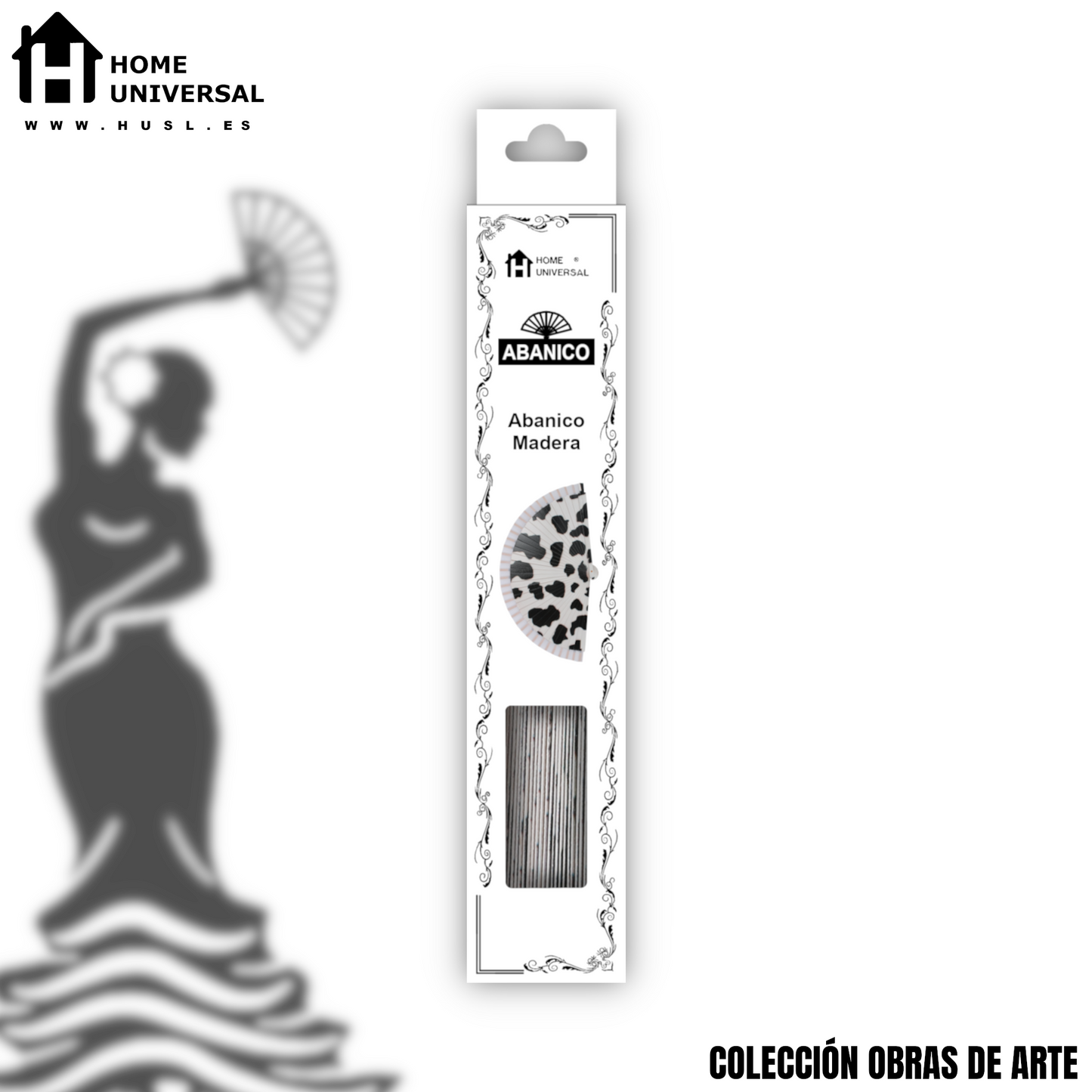 Home Universal®  Abanico 23CM DE Madera Lisa con Tela de Marfil, Abanico de Madera Adornado, Abanico Original - Estampado Vaca (Cow Print)