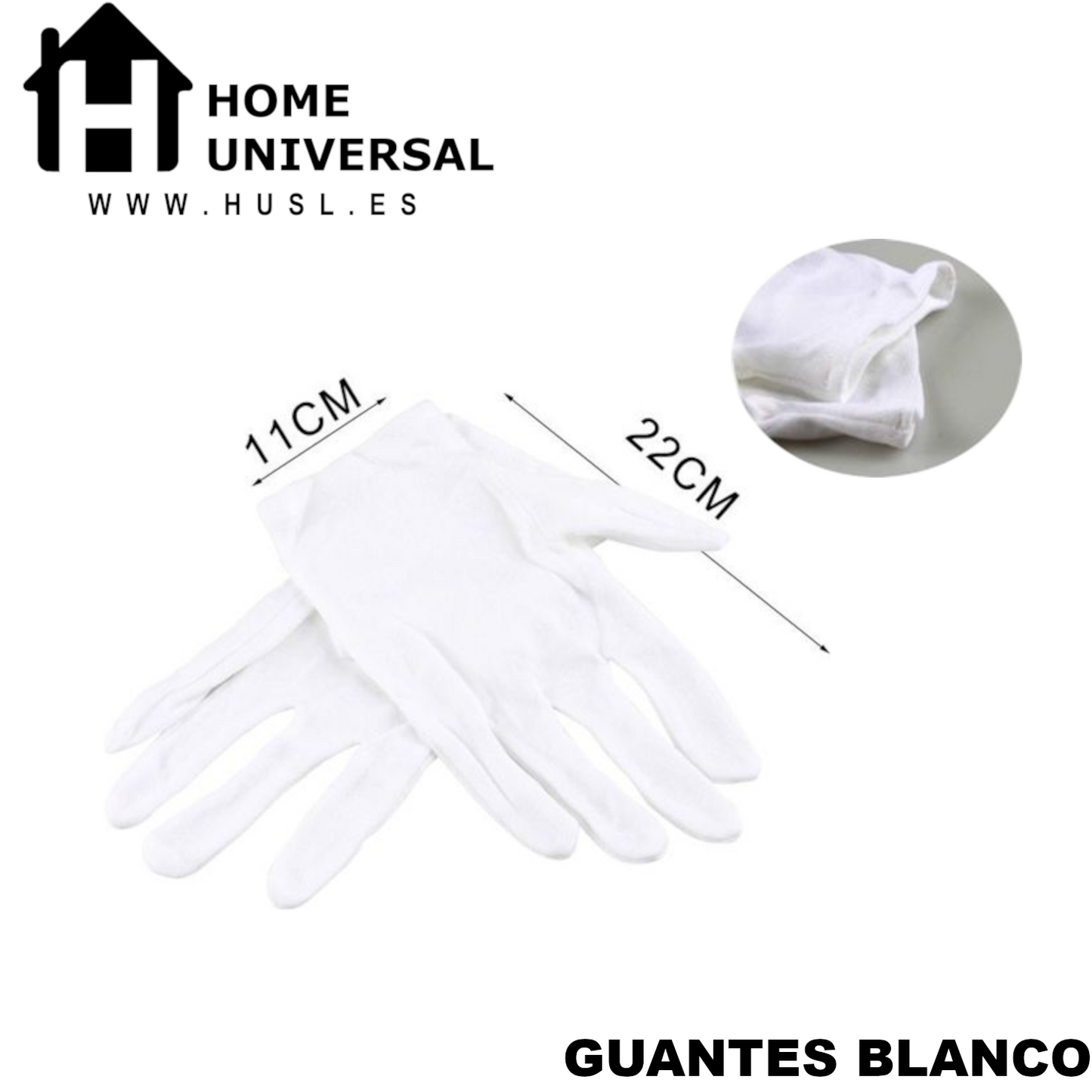 Home Universal®  Guantes de Algodón 100% Blancos y Negros – Guantes Suaves y Transpirables para Hogar, Archivo, Joyería y Manipulación Delicada (Blanco)