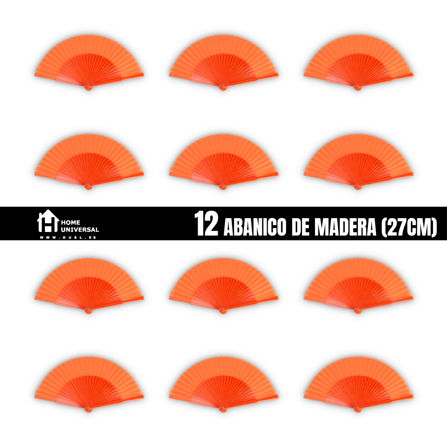 Home Universal® Abanico de madera con argollas para colgar, plegable, ligero y resistente, ideal para bodas, eventos y verano, diseño clásico y portátil perfecto para regalo y uso diario - Naranja (27CM)