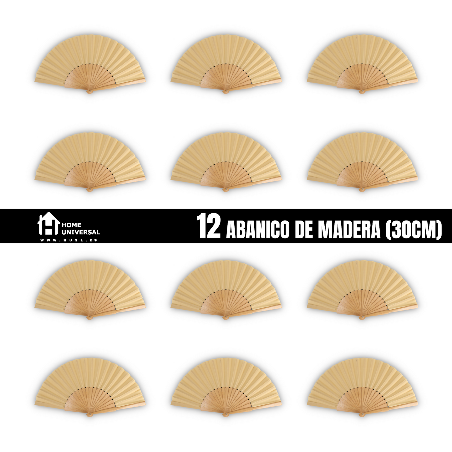 Home Universal® Abanico de madera con argollas para colgar, plegable, ligero y resistente, ideal para bodas, eventos y verano, diseño clásico y portátil perfecto para regalo y uso diario - Madera (30CM)